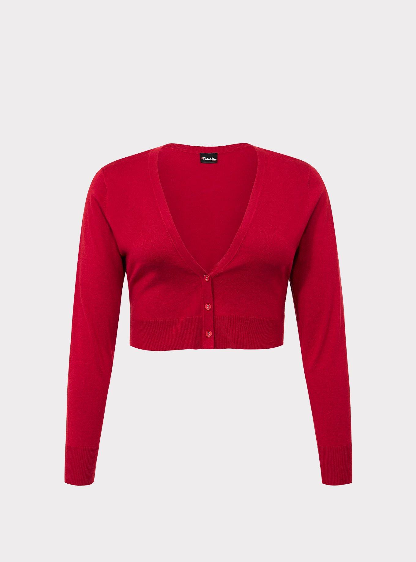 Retro Chic Red Button Down Cardigan, RED, hi-res