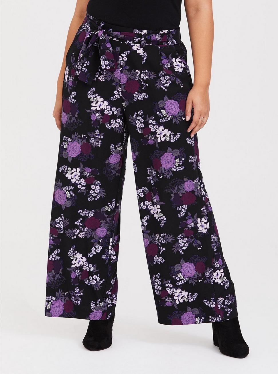 Plus Size - Purple Floral Crepe Wide Leg Pant - Torrid