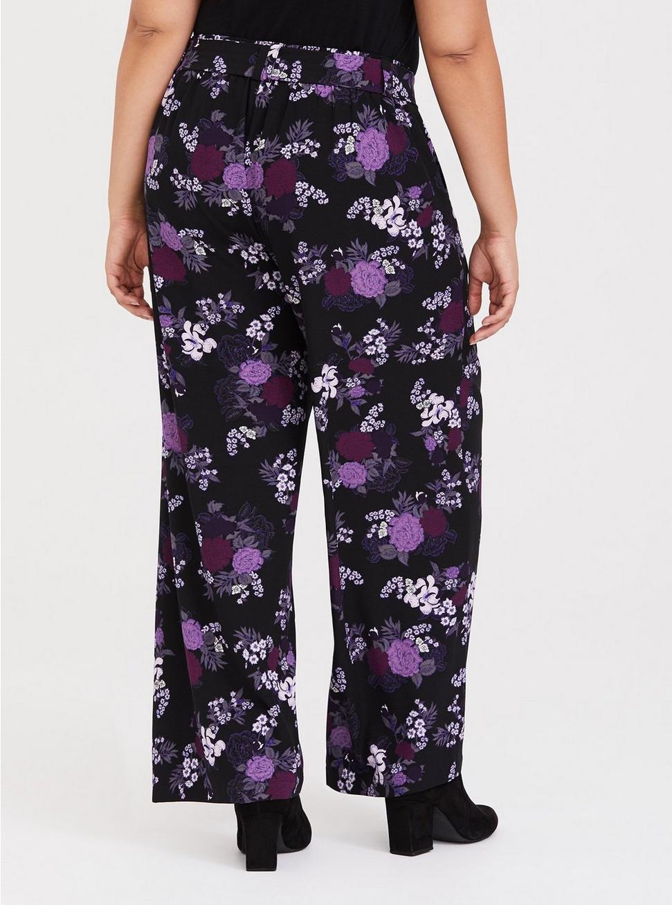 Plus Size - Purple Floral Crepe Wide Leg Pant - Torrid