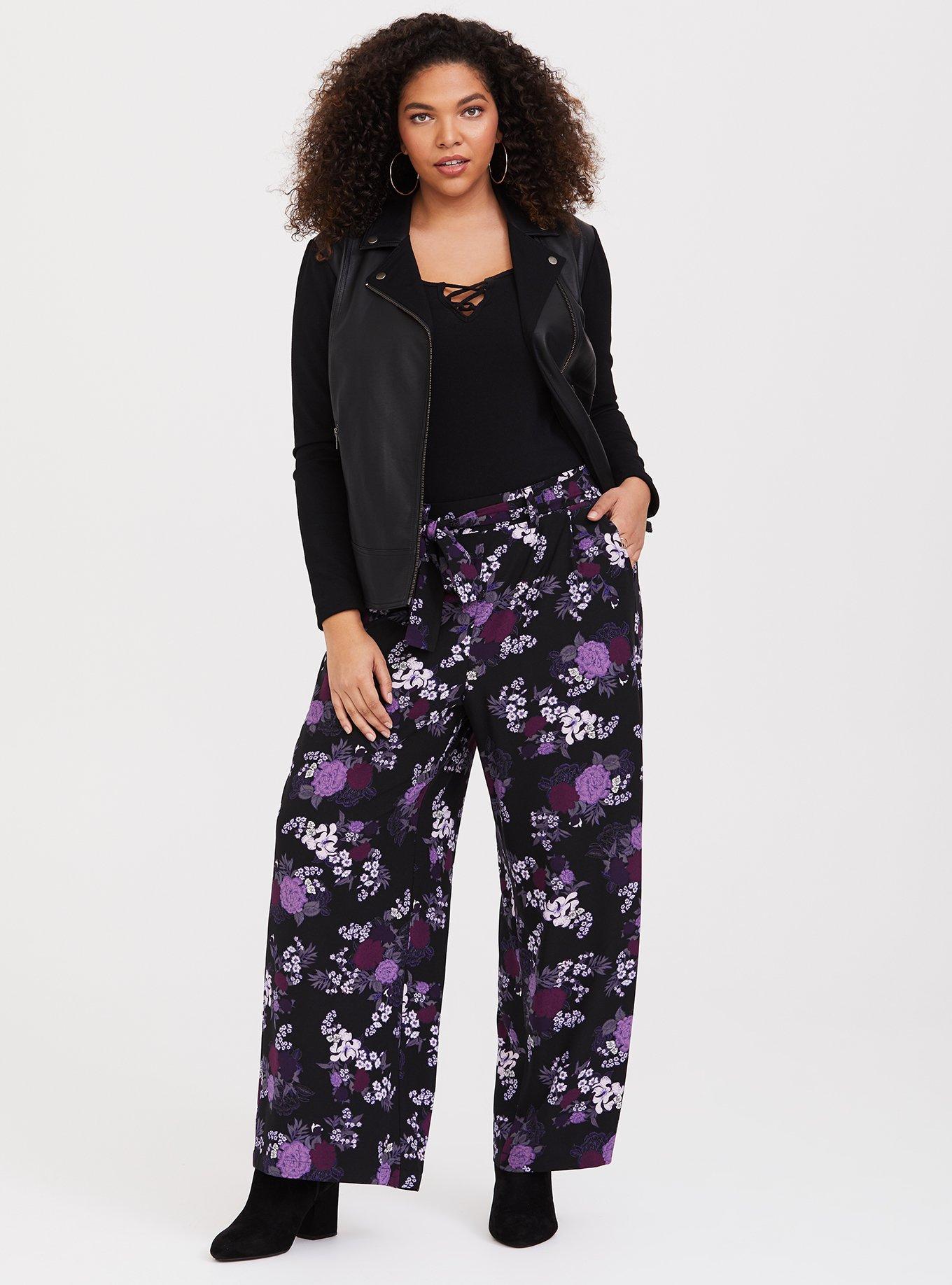 Plus Size - Purple Floral Crepe Wide Leg Pant - Torrid