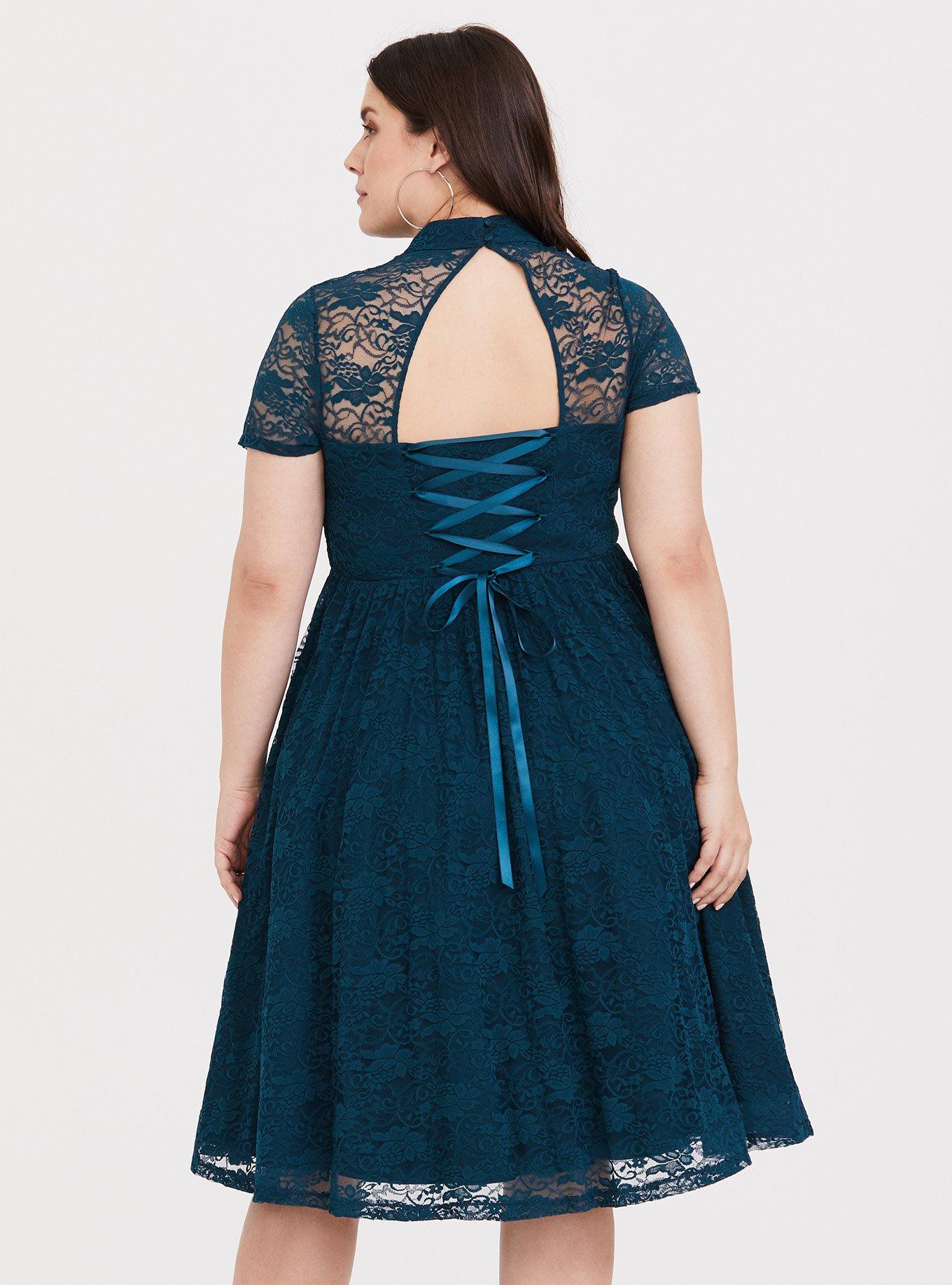 Plus Size Retro Chic Teal Lace Midi Dress Torrid