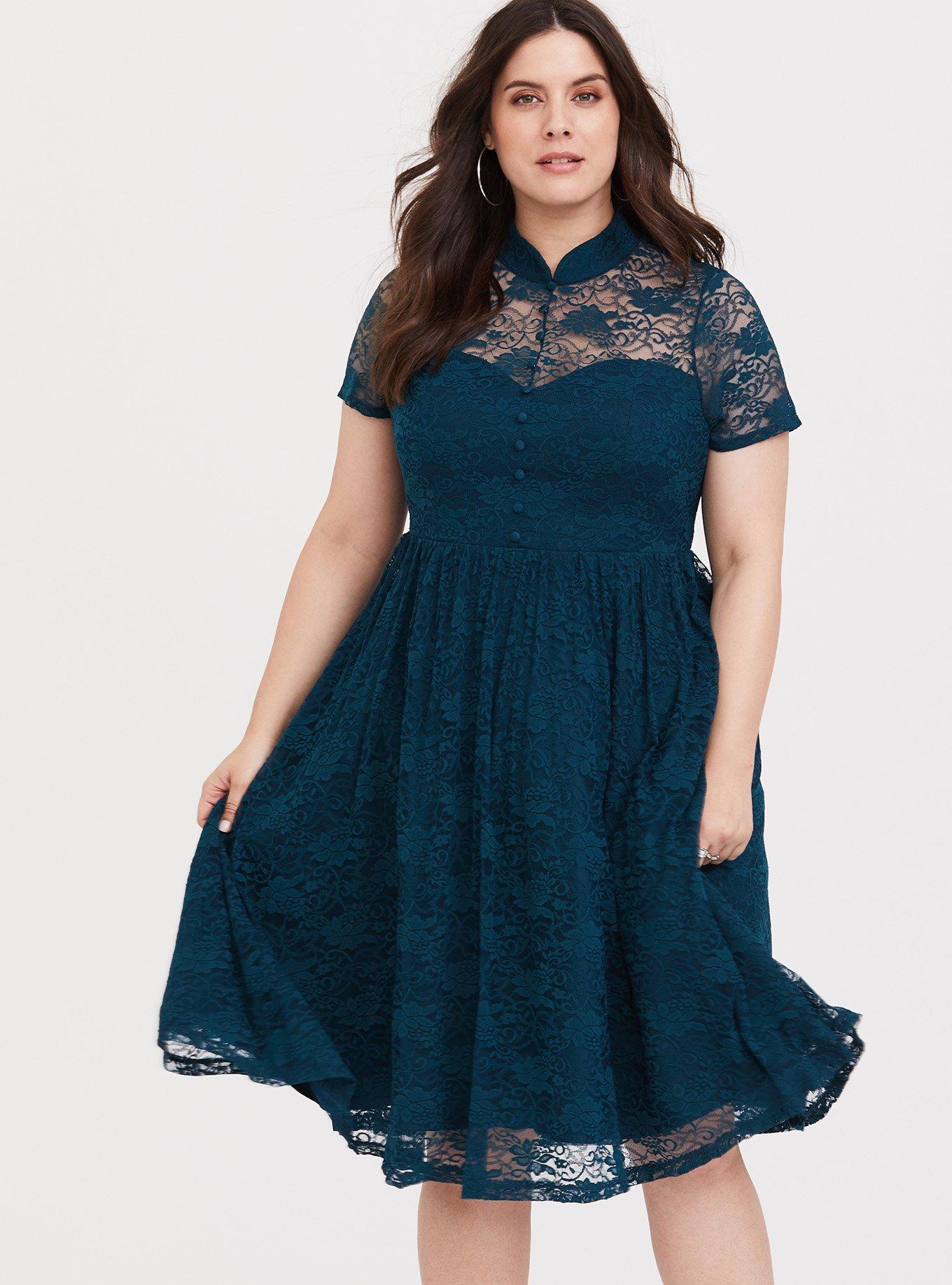 Teal blue plus size dress sale