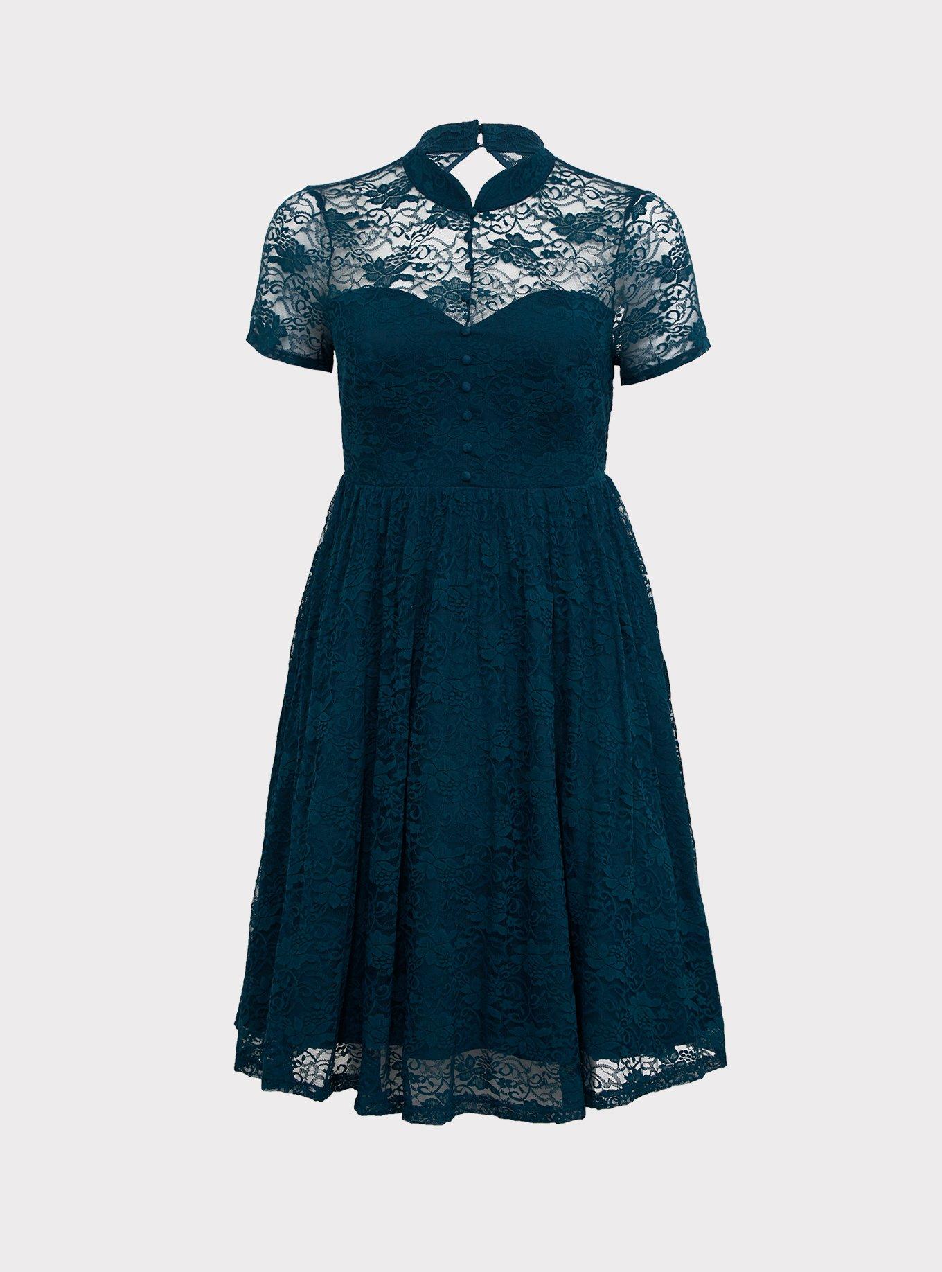 Retro Chic Teal Lace Midi Dress, , hi-res