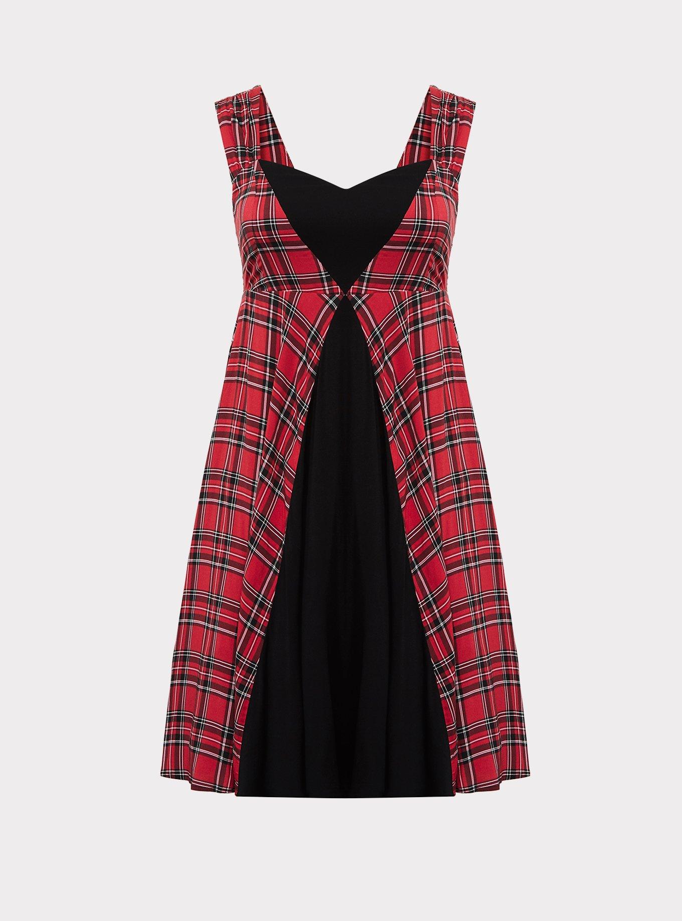 Plus Size Retro Chic Plaid Midi Skater Dress, PLAID, hi-res