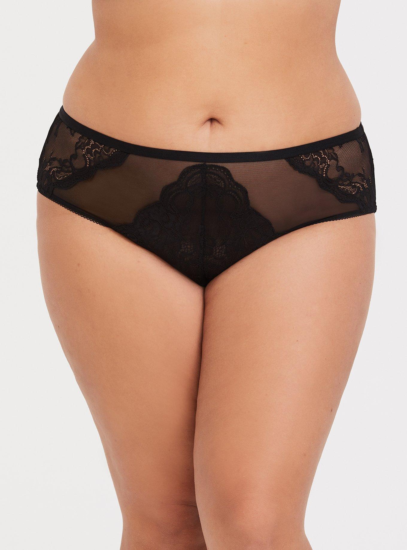 Plus Size Simply Mesh Hipster Panty With X-Back, RICH BLACK, alternate