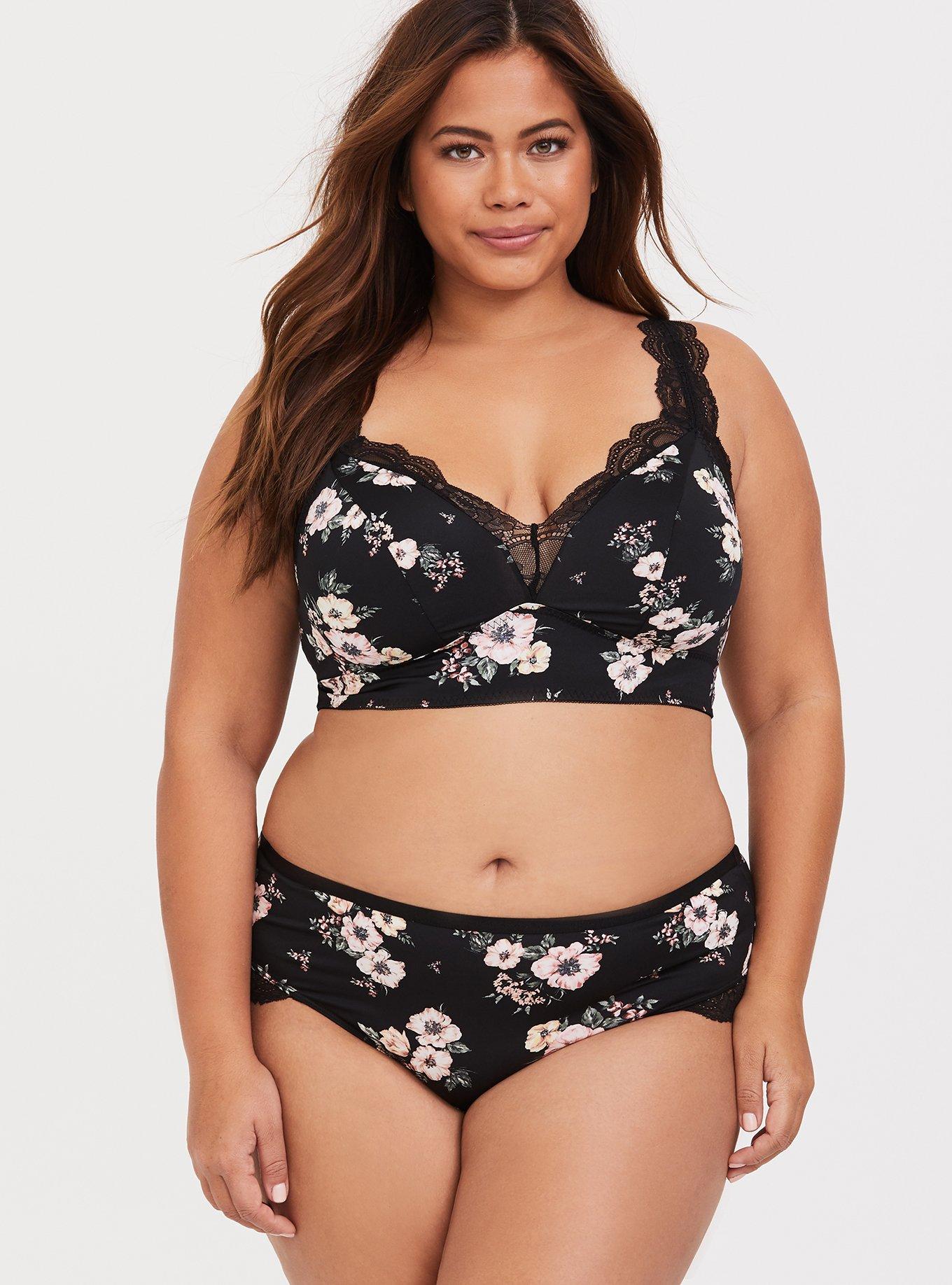 Floral Microfiber & Lace Bralette, , alternate