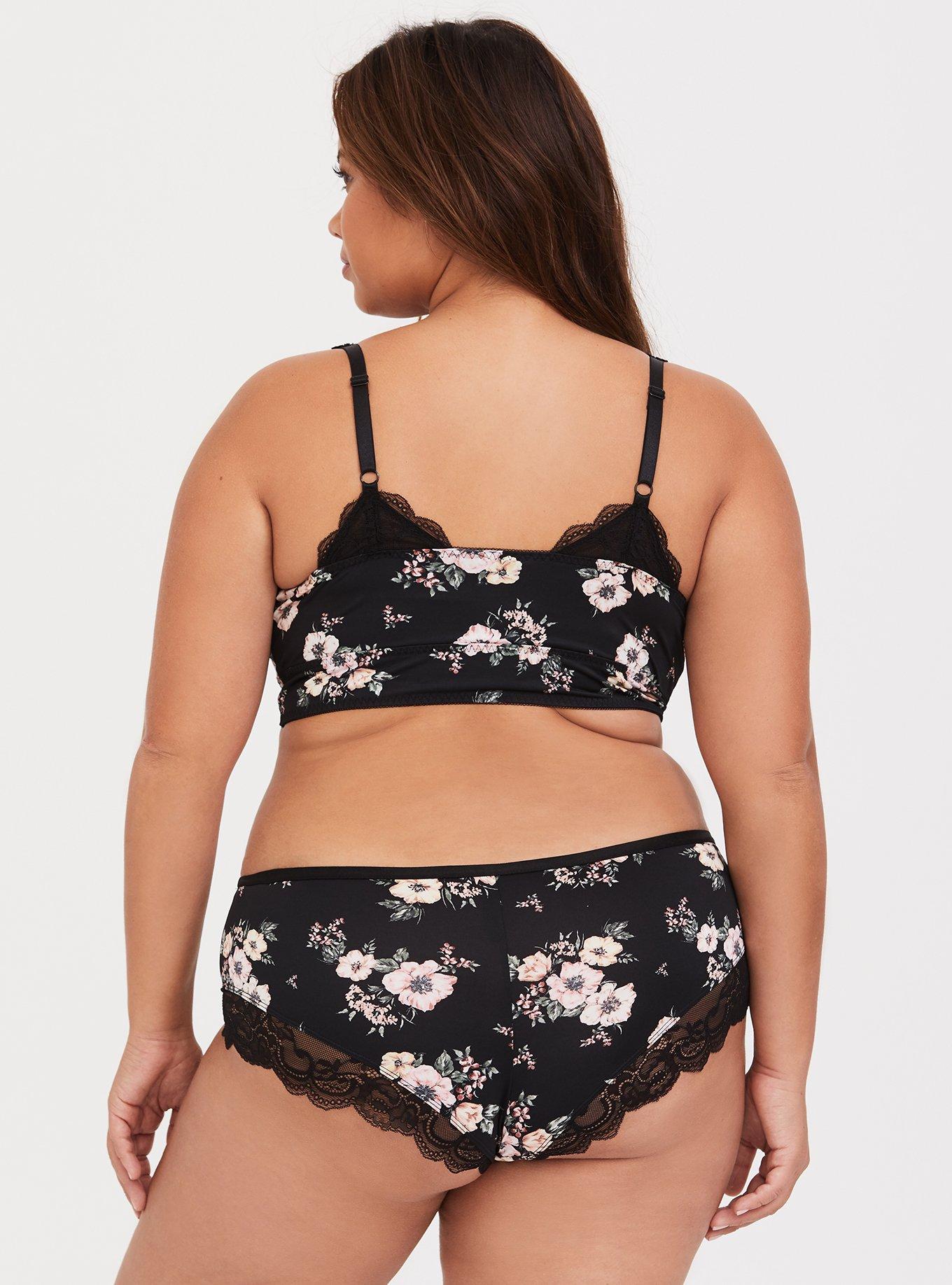Floral Microfiber & Lace Bralette, , alternate