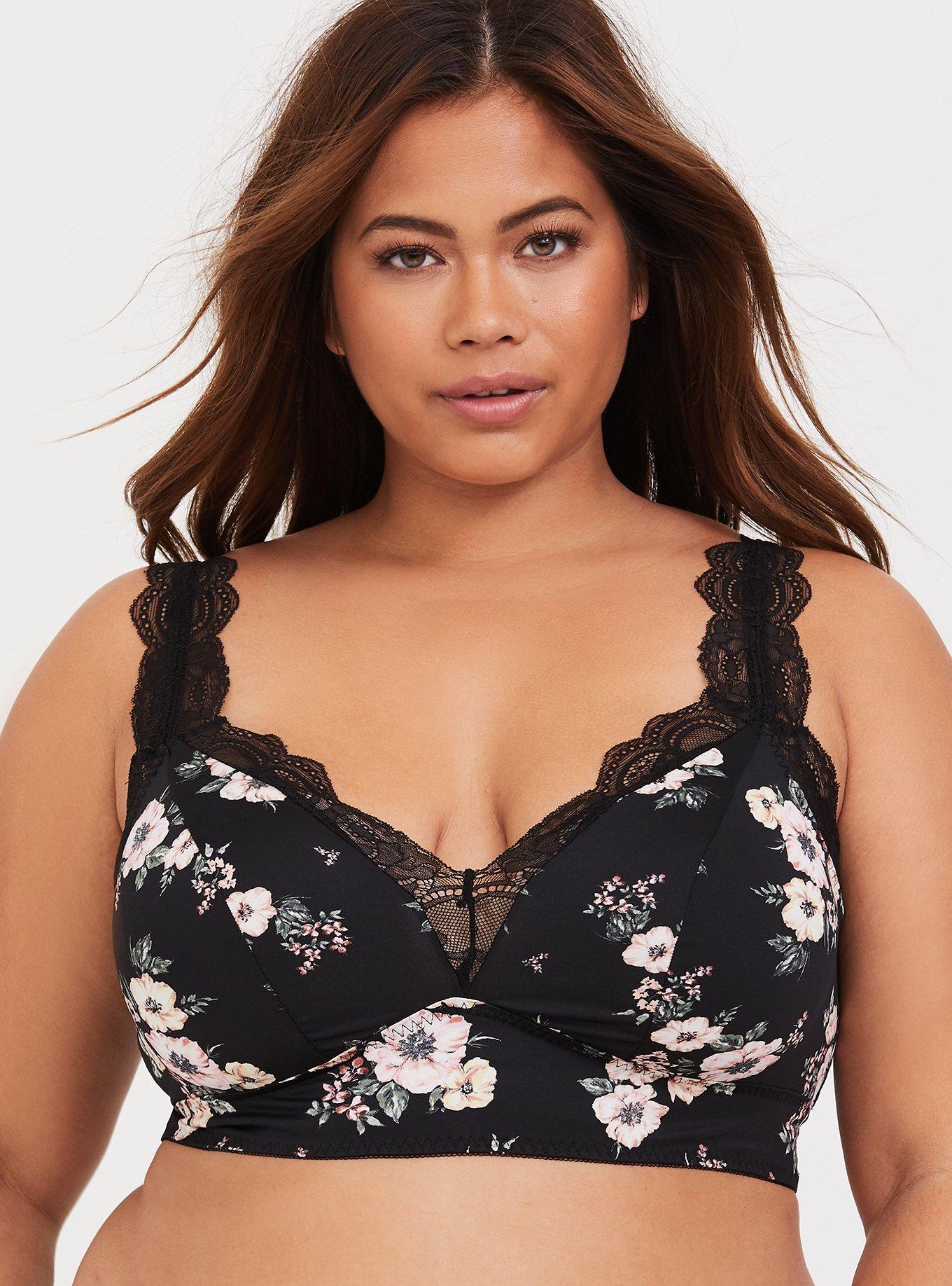 Floral Microfiber & Lace Bralette, , hi-res