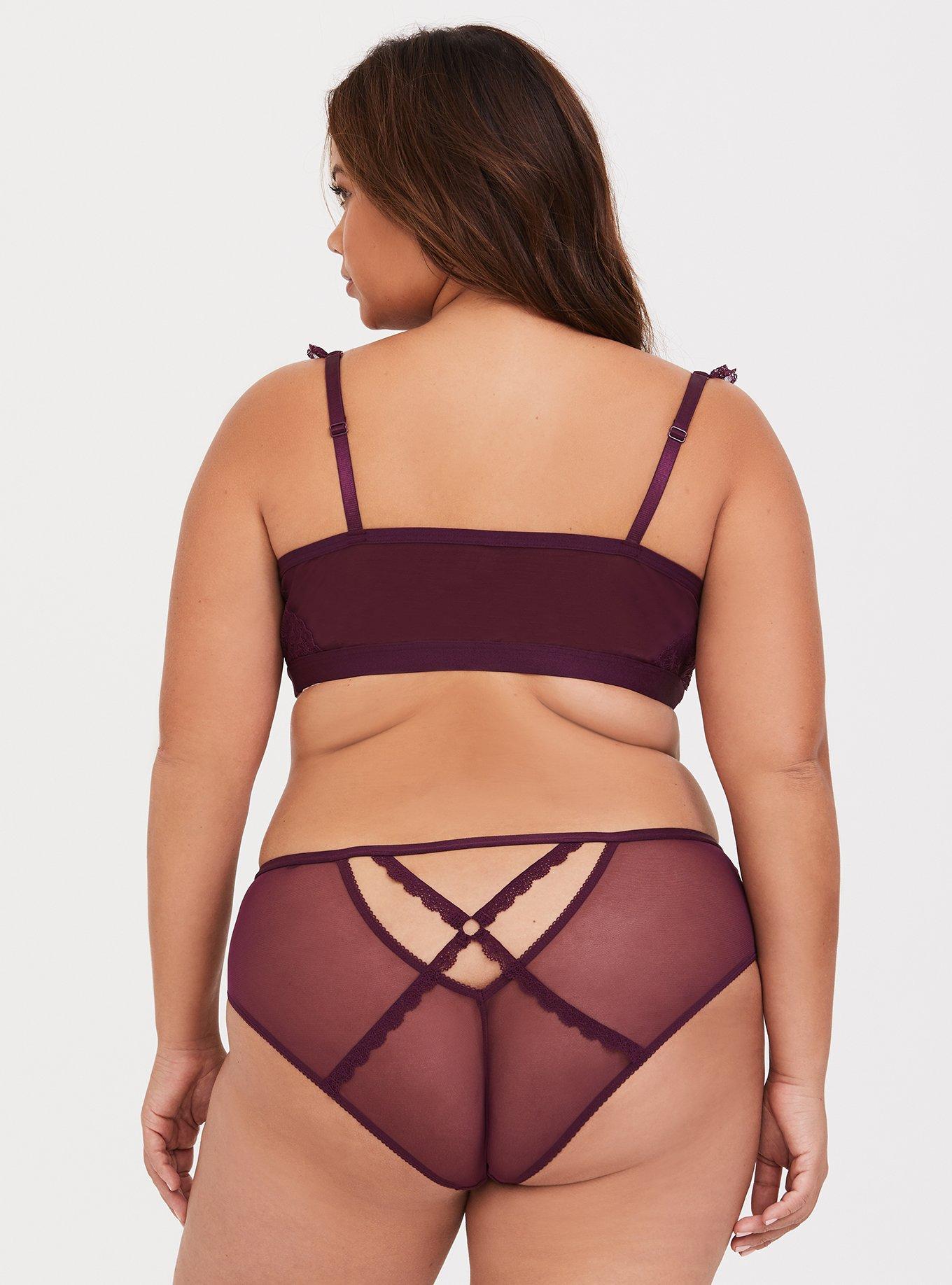 Plus Size Purple Strappy Lace Bralette, PURPLE, alternate