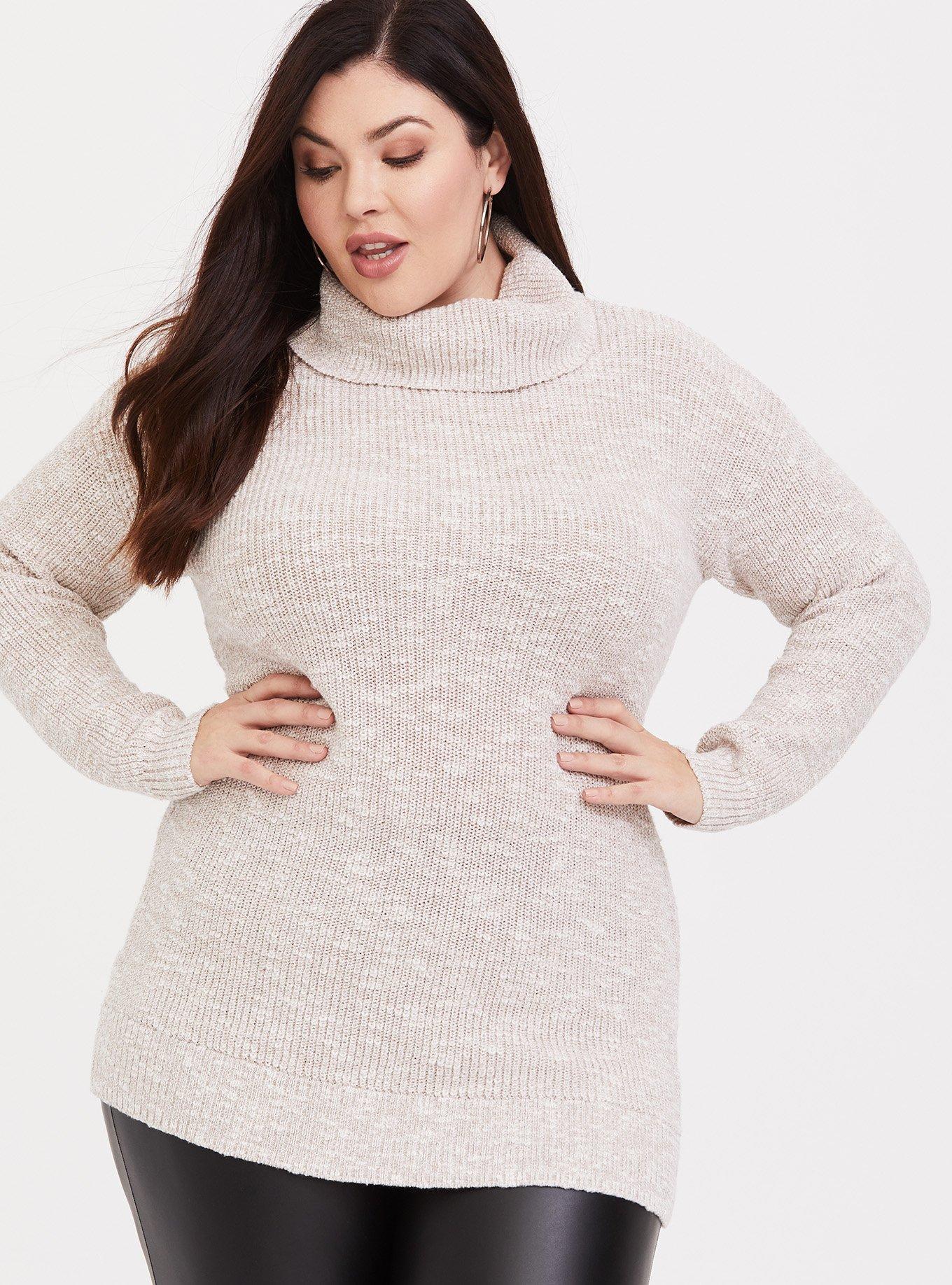Plus Size - Tan Turtleneck Tunic Sweater - Torrid