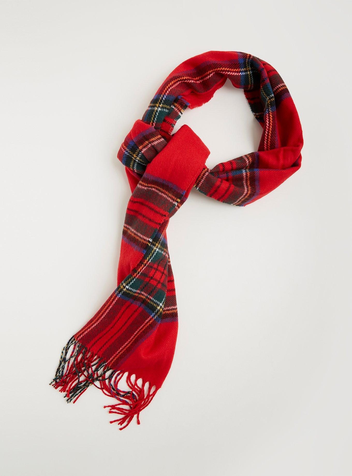 Red Brushed Woven Plaid Scarf, , alternate