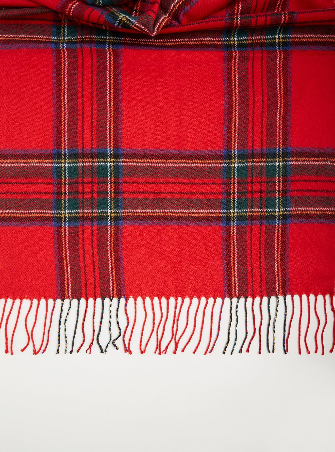 Red Brushed Woven Plaid Scarf, , alternate