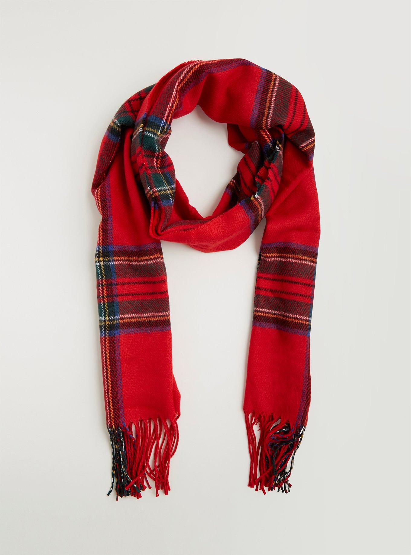 Red Brushed Woven Plaid Scarf, , hi-res