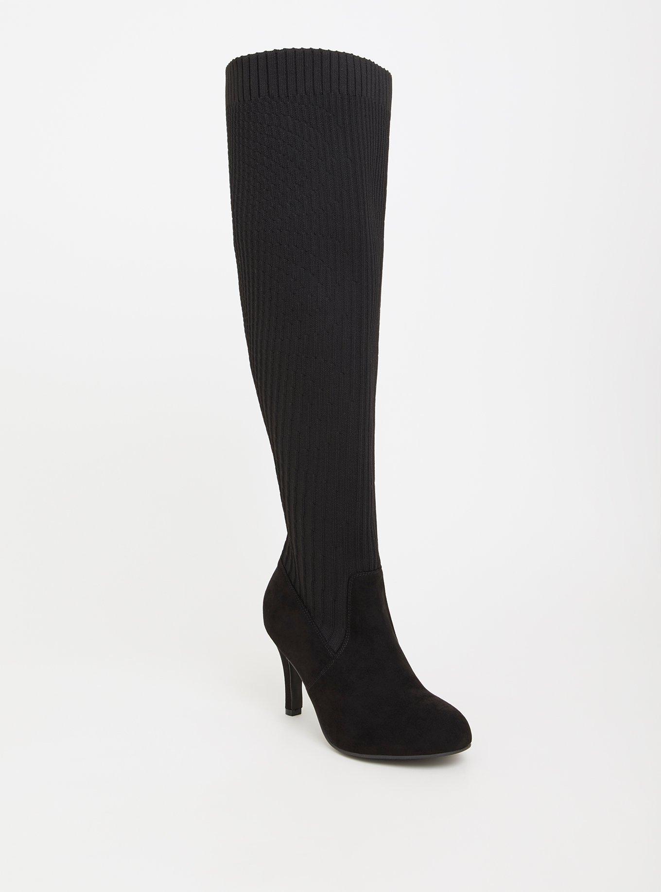 Plus Size Black Sock-Knit Over The Knee Boot (WW Wide Calf