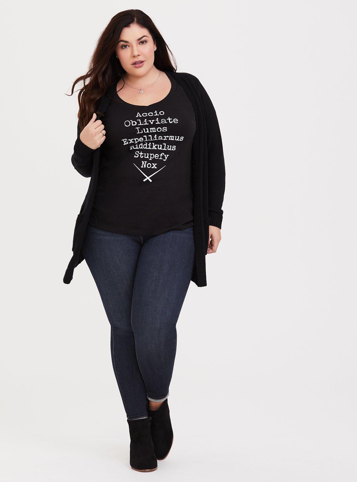 Plus Size Harry Potter Spells Black Slim Fit Tee, DEEP BLACK, alternate