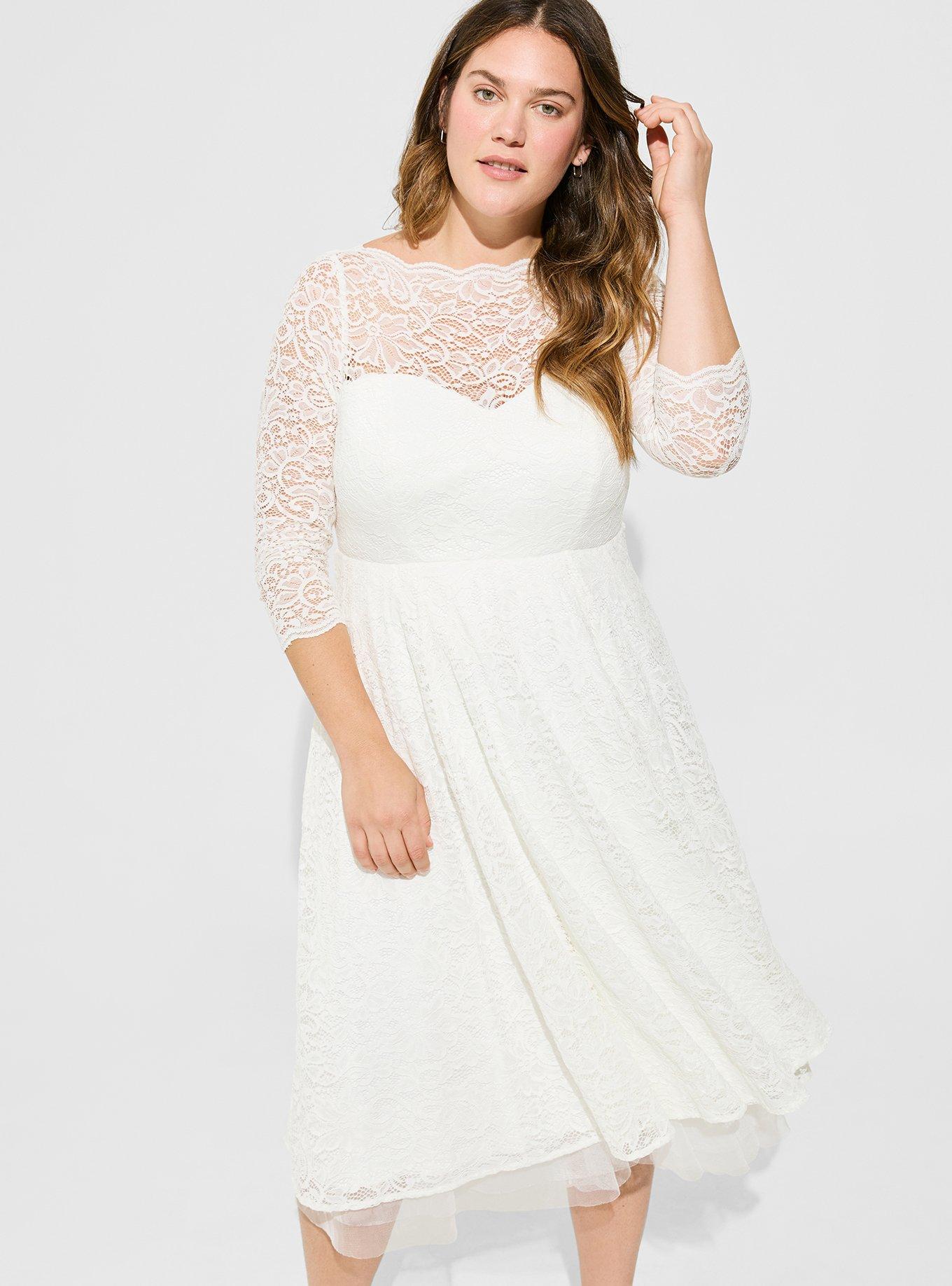 Ivory Lace Tea-Length Wedding Dress