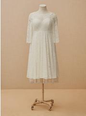 Ivory Lace Tea-Length Wedding Dress, IVORY, alternate