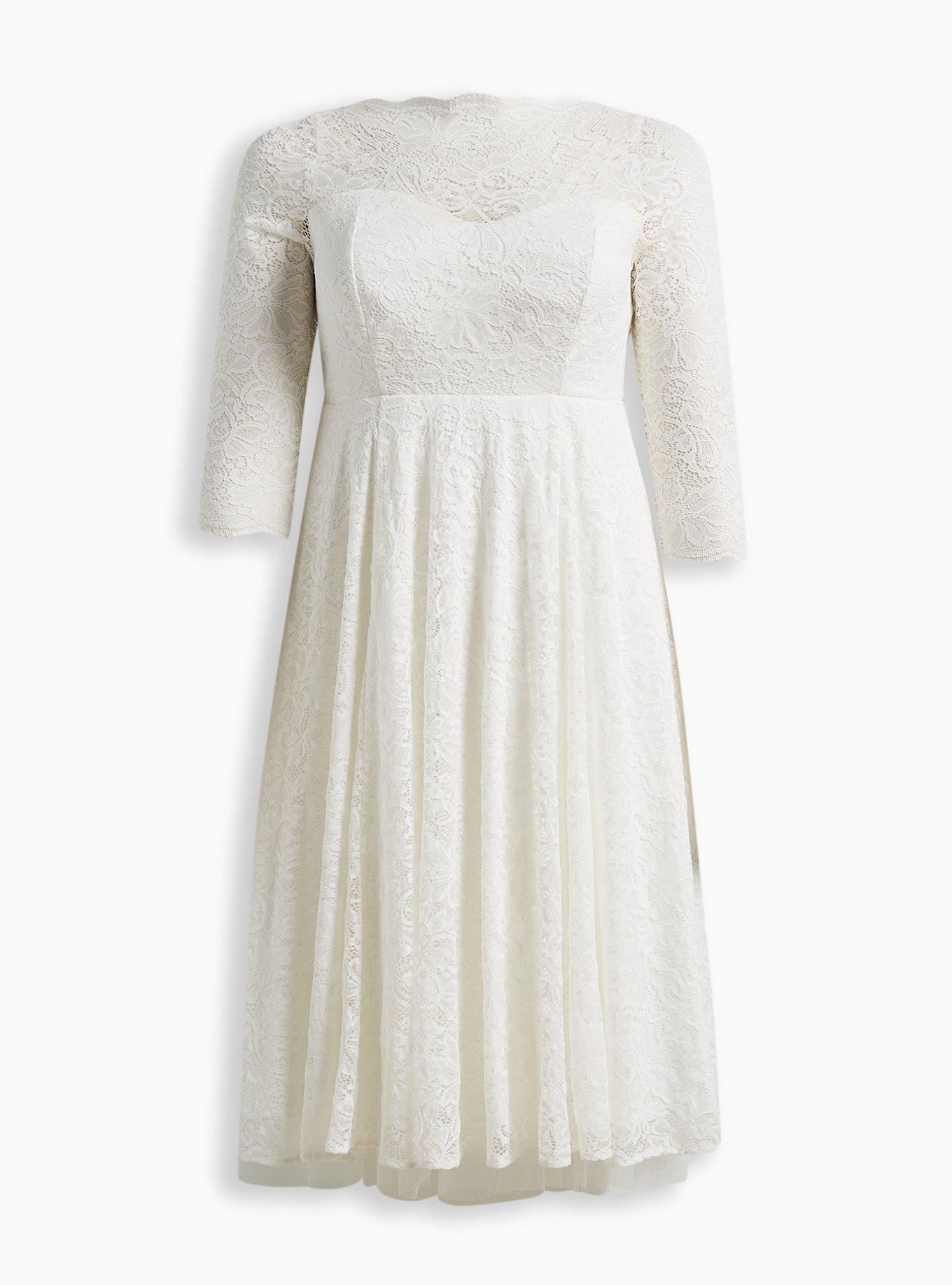 Plus Size - Ivory Lace Tea-Length Wedding Dress - Torrid