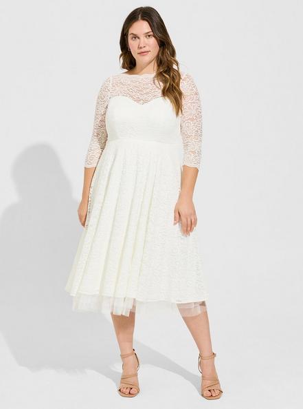 Ivory Lace Tea-Length Wedding Dress, IVORY, hi-res