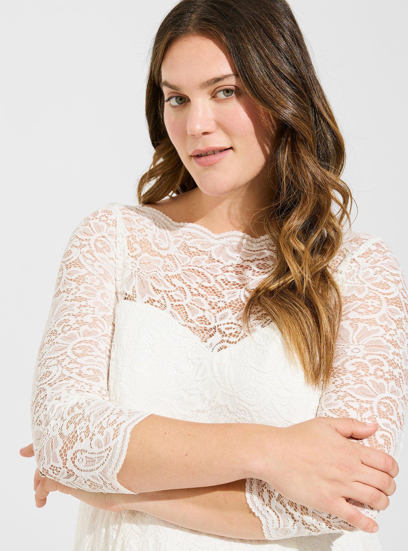 Plus Size - Ivory Lace Tea-Length Wedding Dress - Torrid