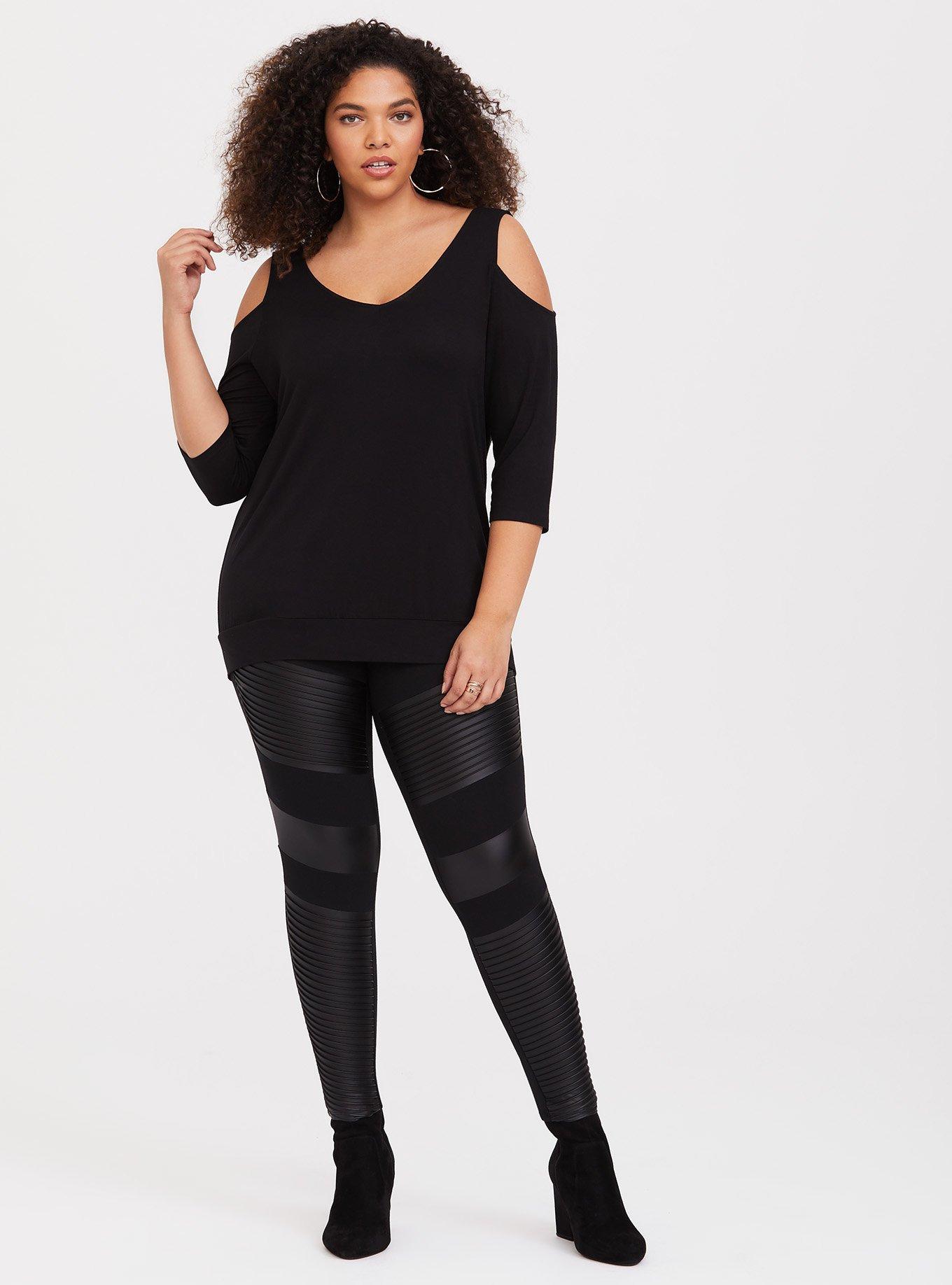 Plus Size - Black Faux Leather Mix Moto Legging - Torrid