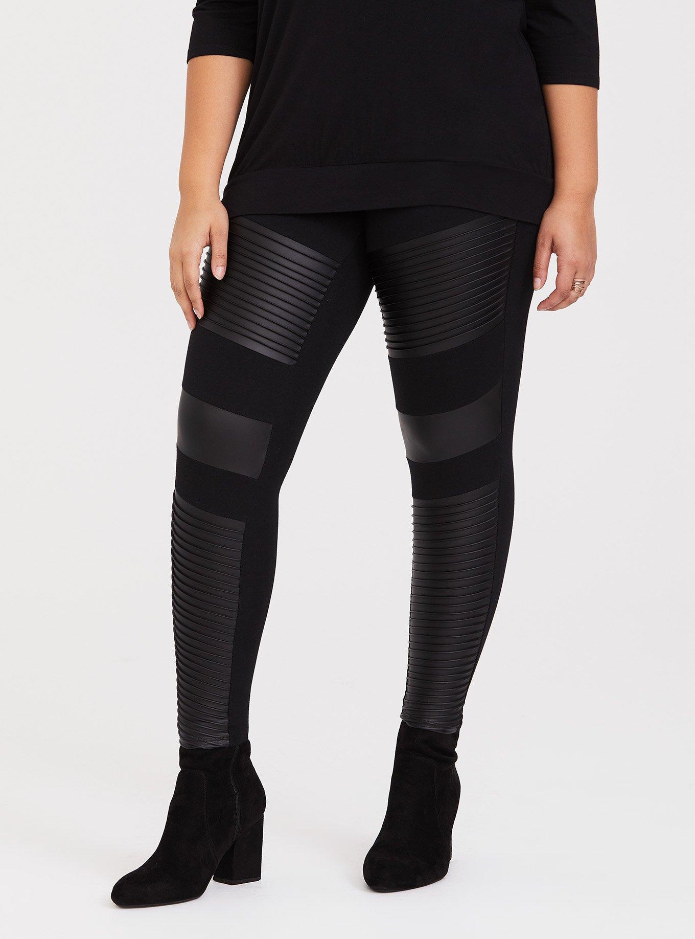 Plus Size - Black Faux Leather Mix Moto Legging - Torrid