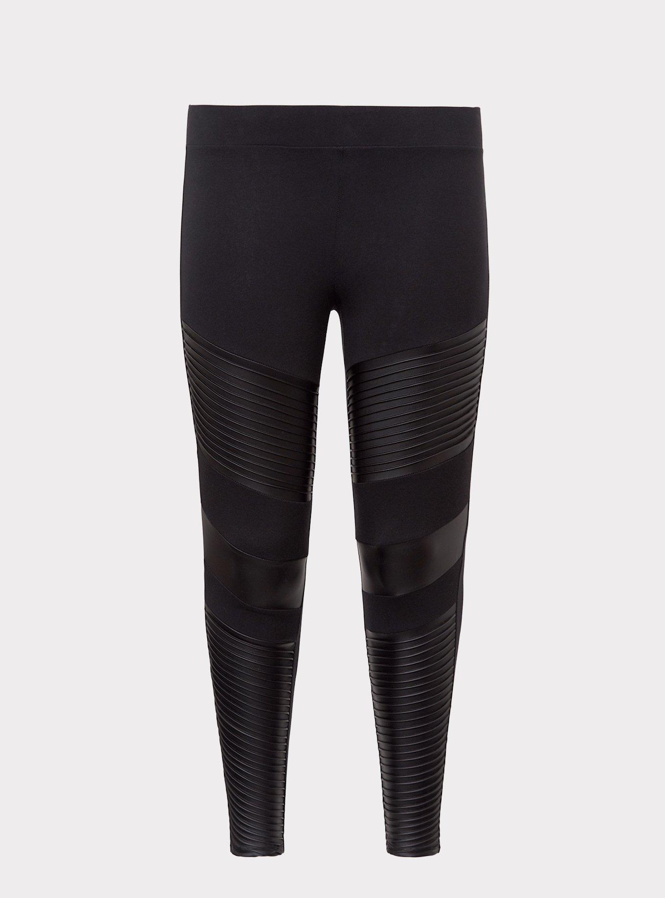 Black Faux Leather Mix Moto Legging, , hi-res