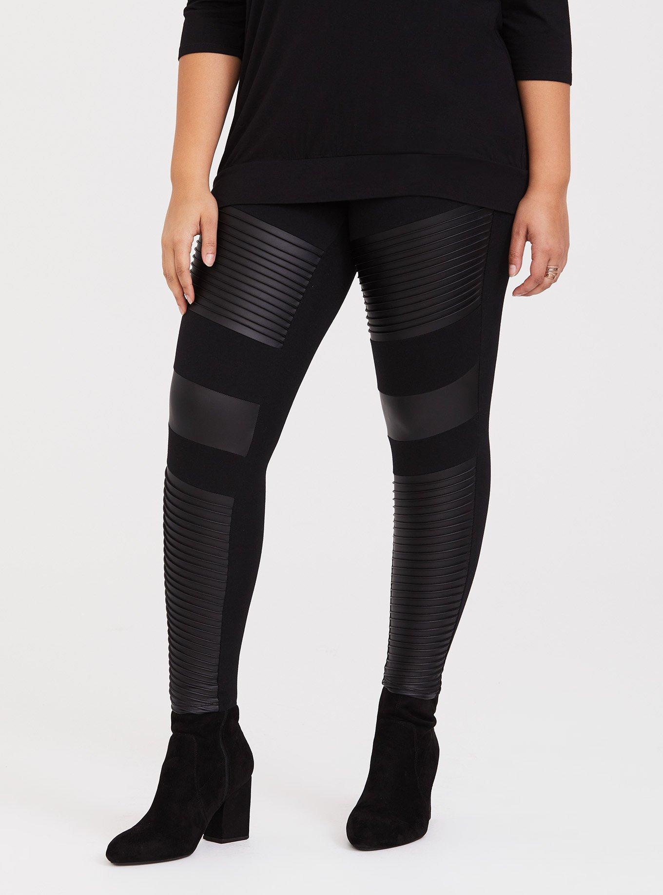 Black Faux Leather Mix Moto Legging, , hi-res