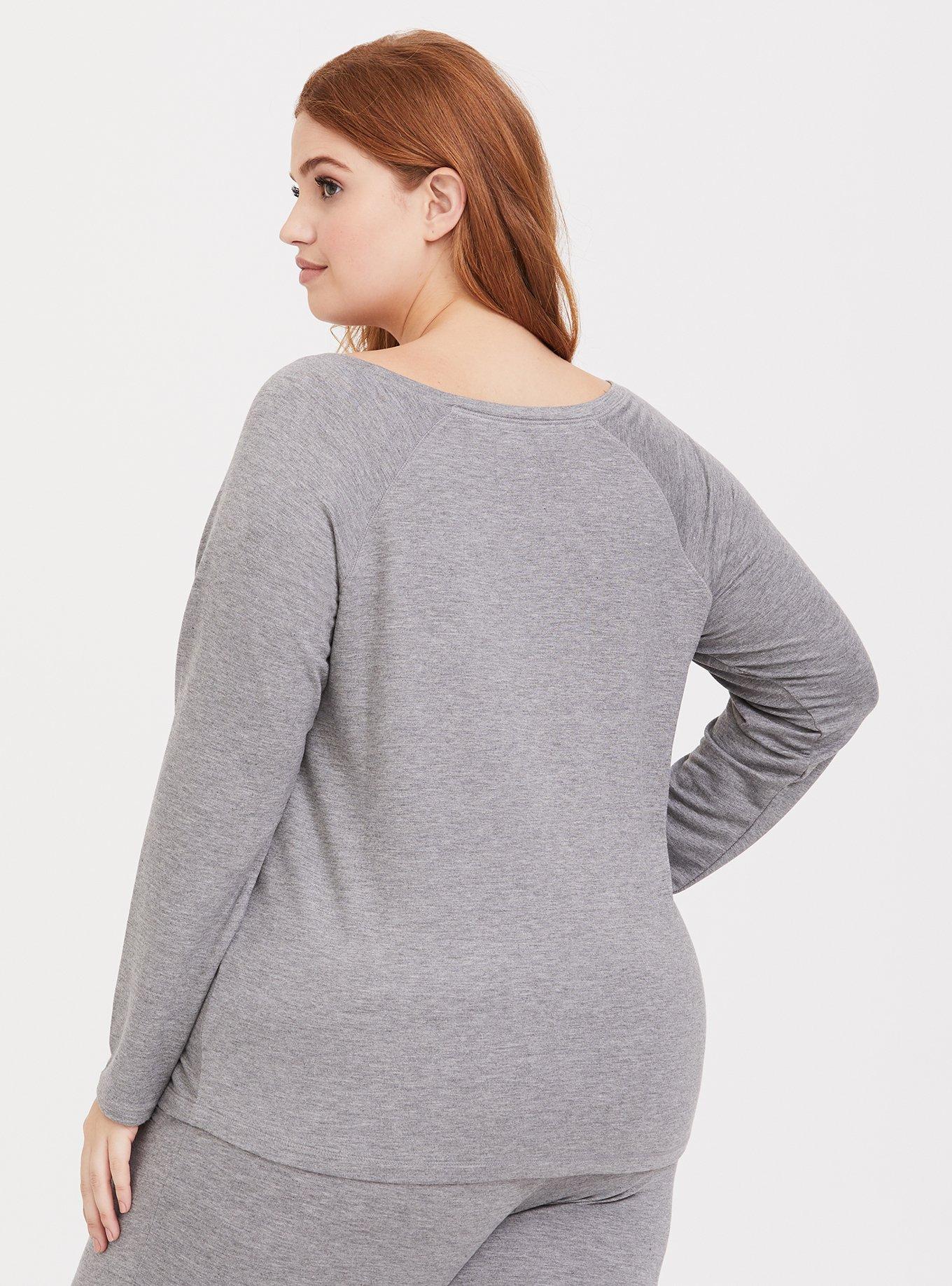 Plus Size Grey Slouchy Long Sleeve Lounge Tee, HEATHER GREY, alternate
