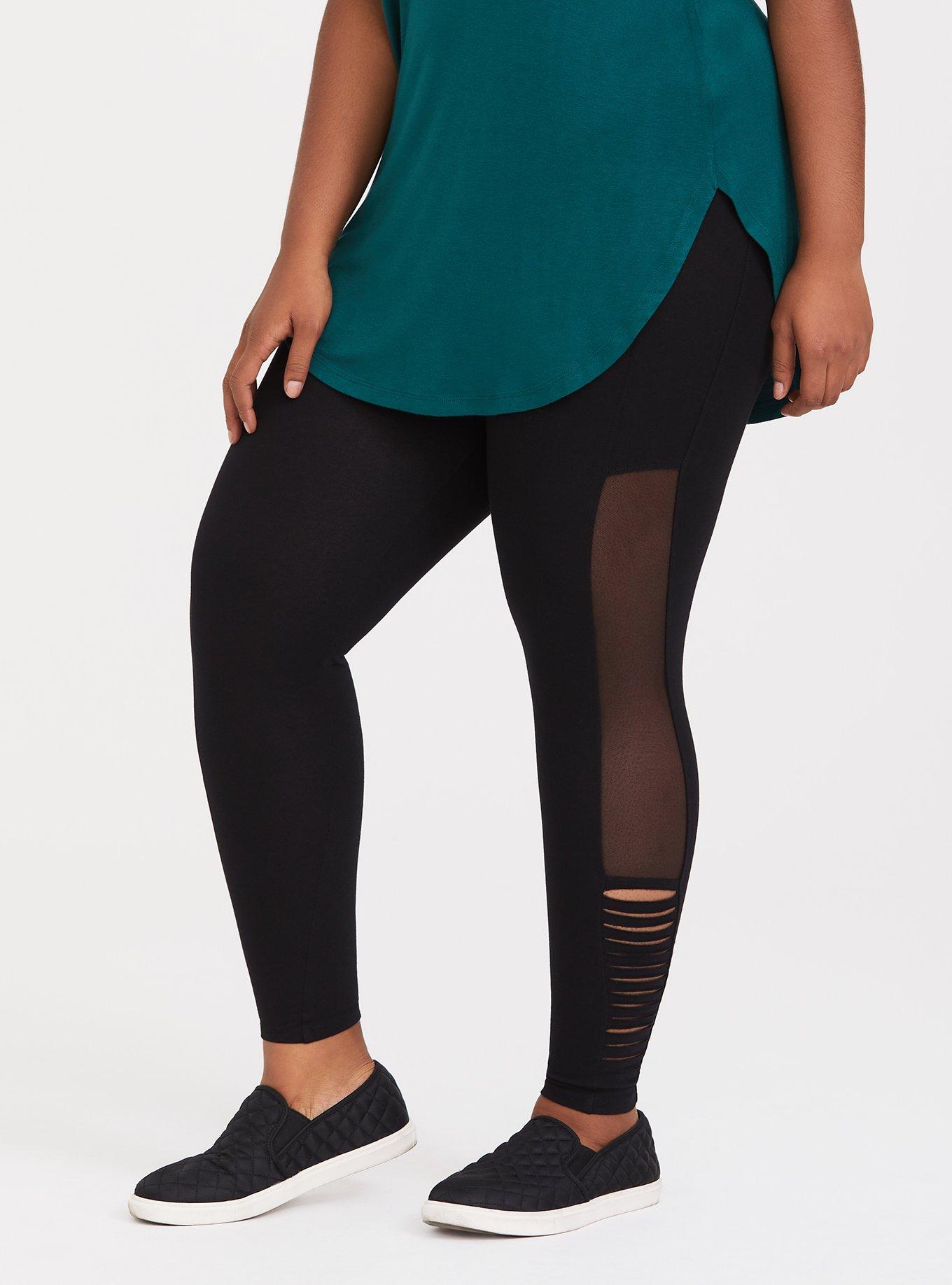 Plus Size - Black Slash & Mesh Knit Legging - Torrid