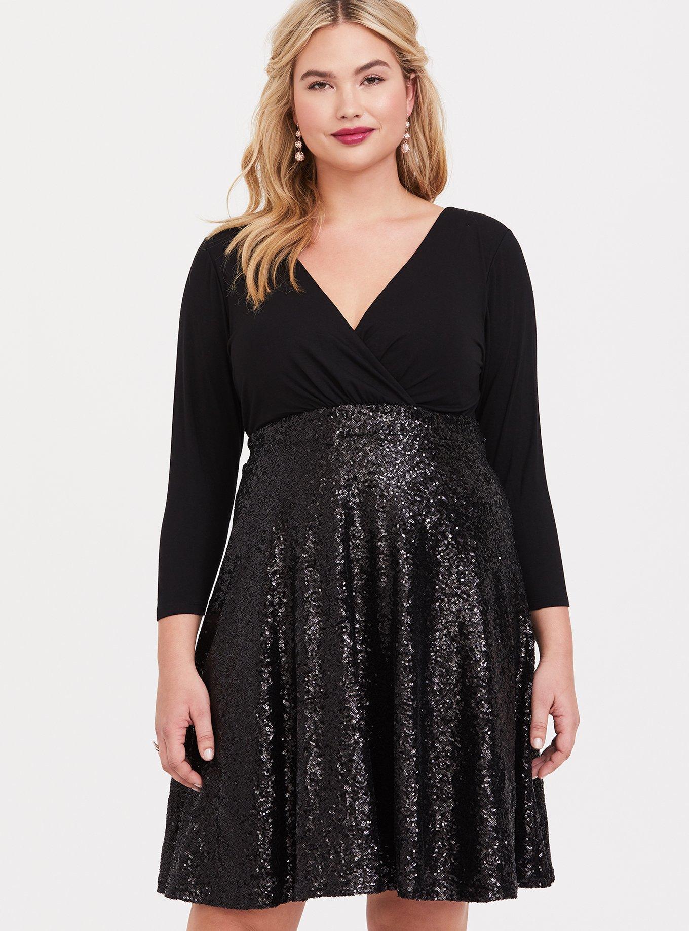 Plus Size Special Occasion Black Sequin Skater Dress Torrid