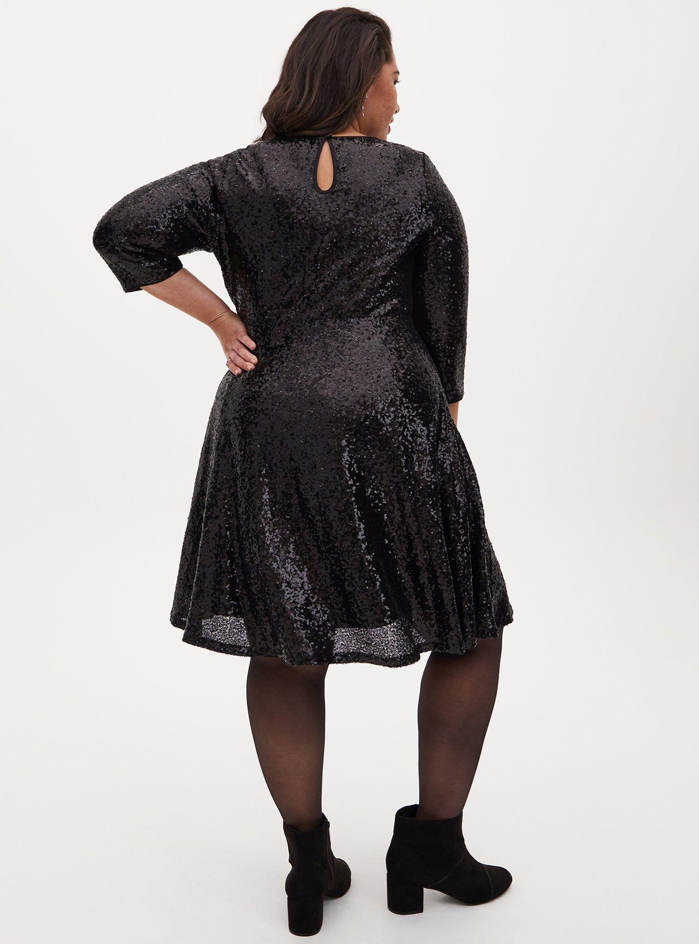 Plus Size Black Sequin Dress –