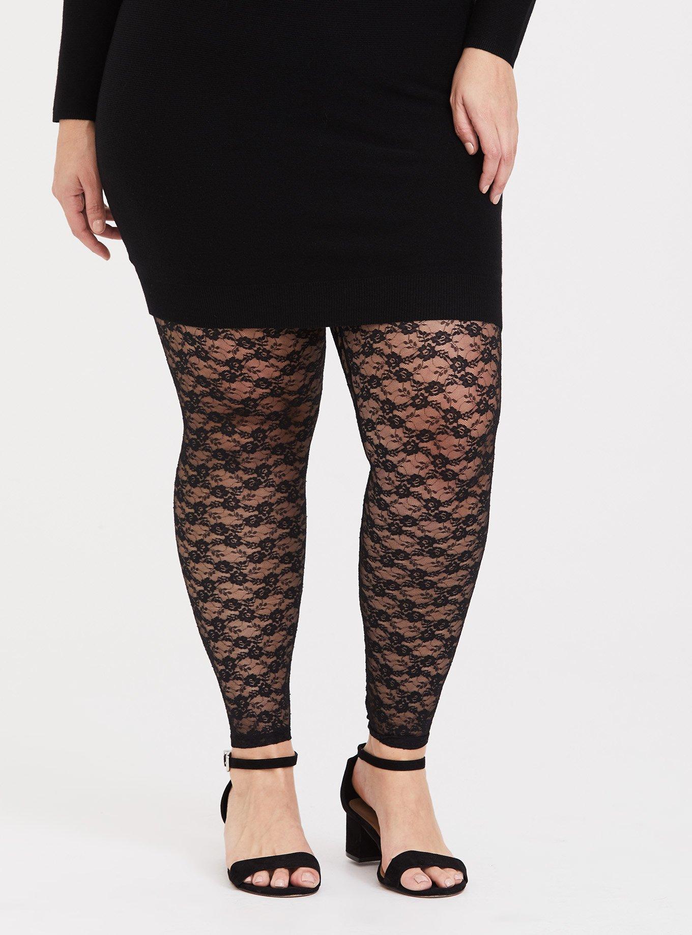 Plus Size - Premium Legging - Slashed Lace Underlay Black - Torrid