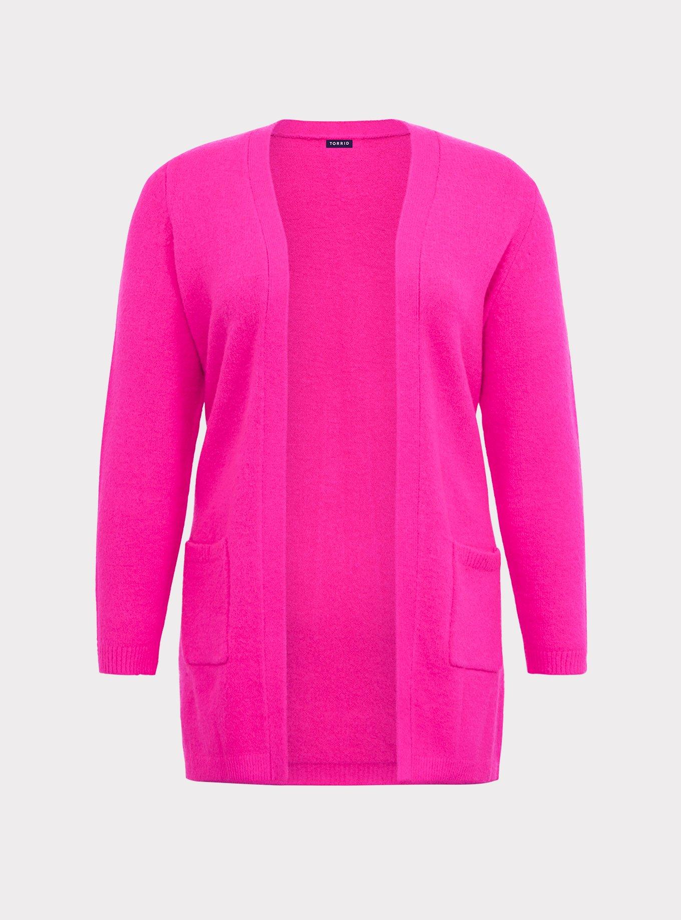 Slinky Brand hot pink open cardigan, size L, NWT, India