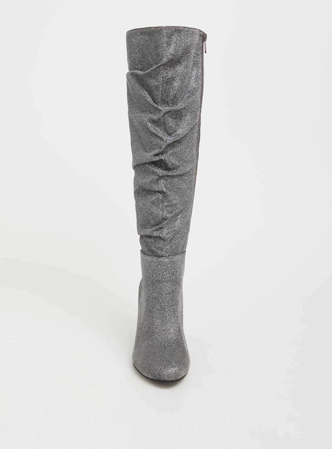 Plus Size Silver Sparkle Slouch Boot Wide Width Wide Calf