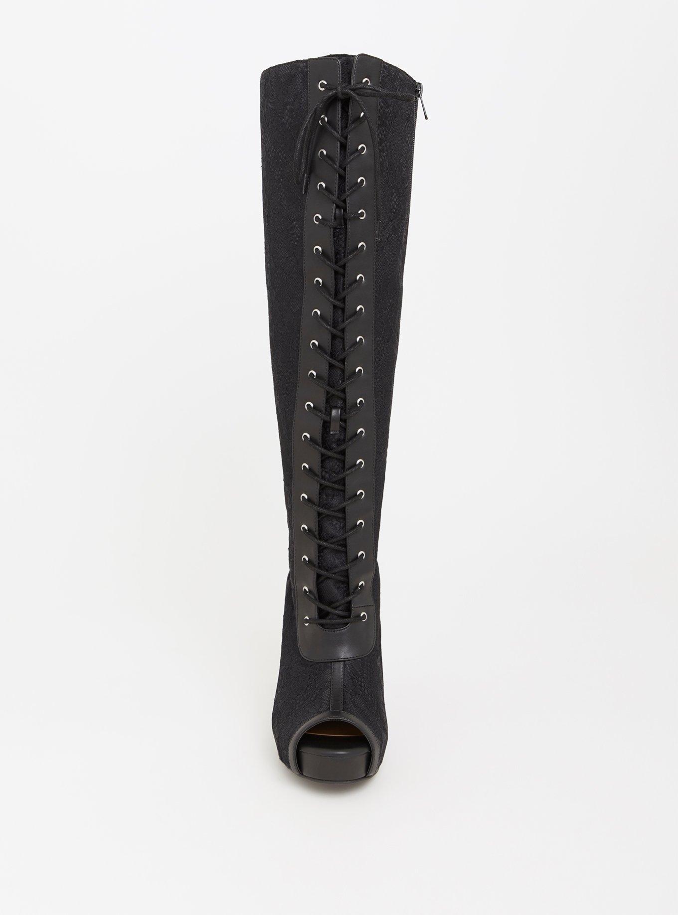 Plus Size Black Lace Over the Knee Boot (Wide Width & Wide Calf), BLACK, alternate