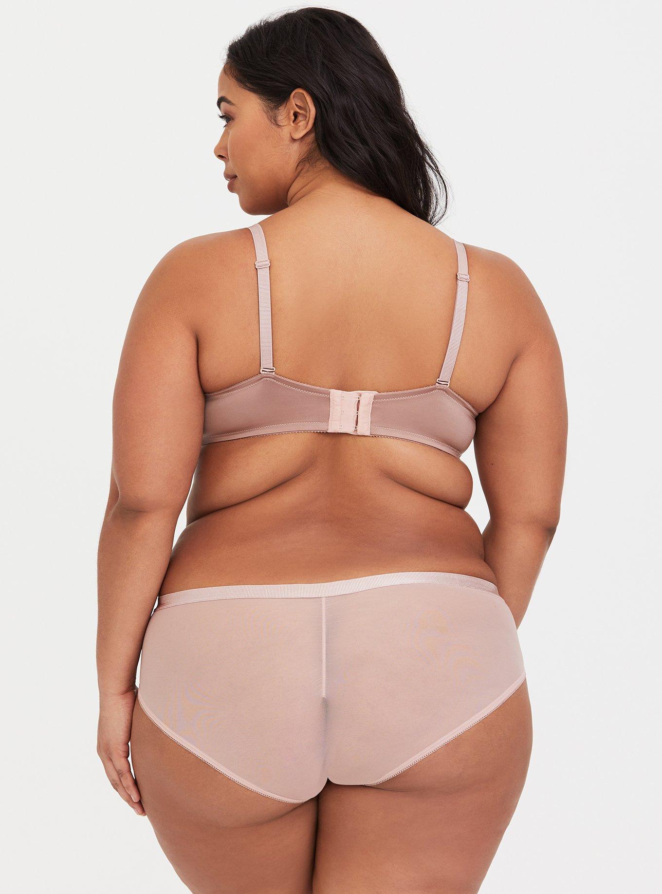 Plus Size Plunge Push-Up Contrast Embroidered Lace Straight Back Bra, DUSTY QUARTZ, alternate