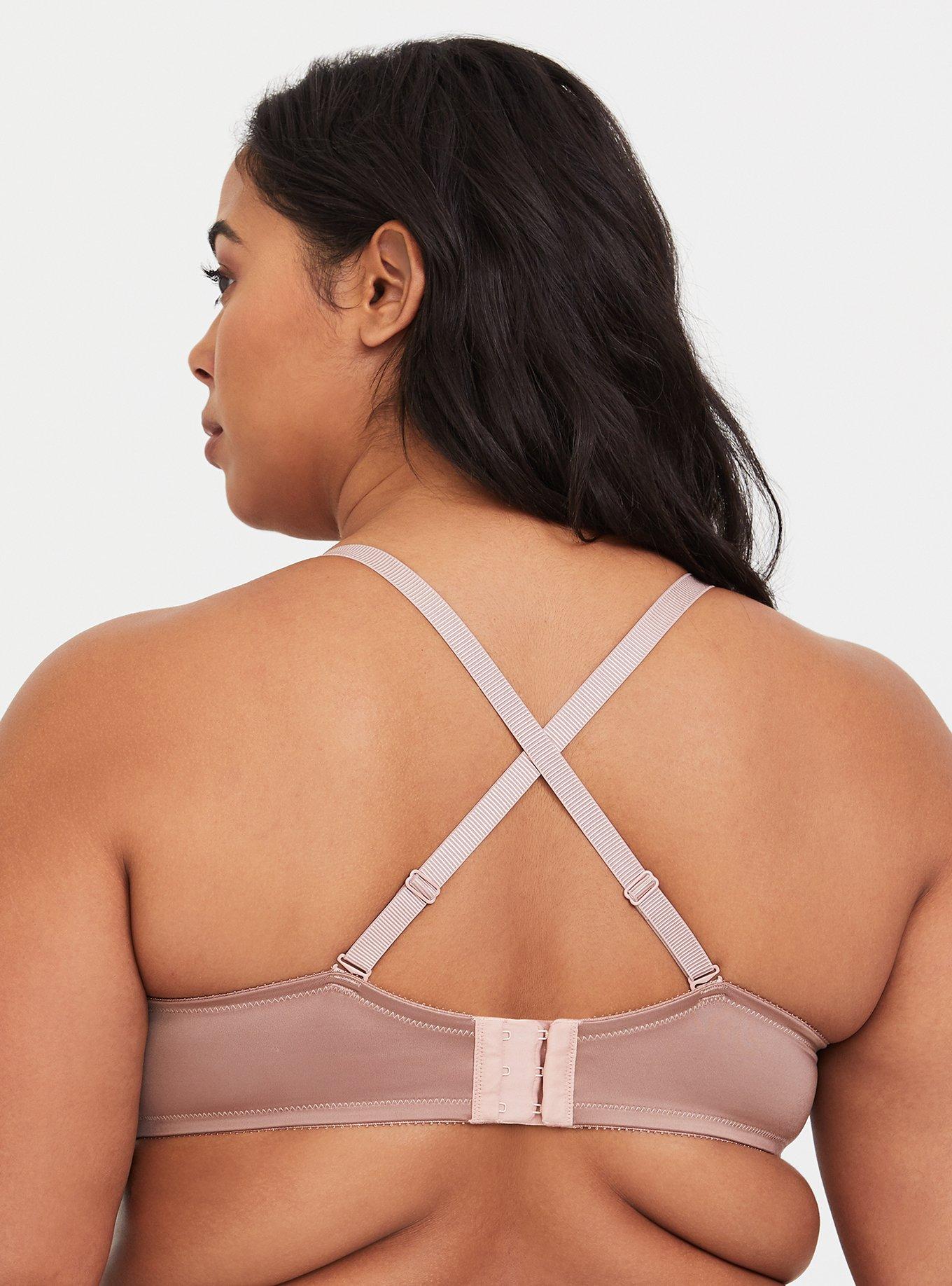 Plus Size Plunge Push-Up Contrast Embroidered Lace Straight Back Bra, DUSTY QUARTZ, alternate