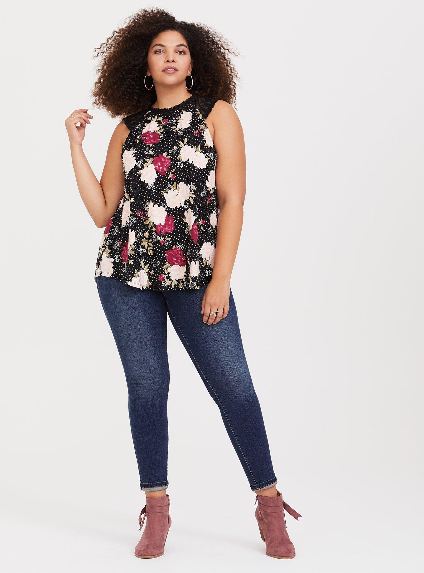 Floral Textured Tank - Black (Small - 3X)