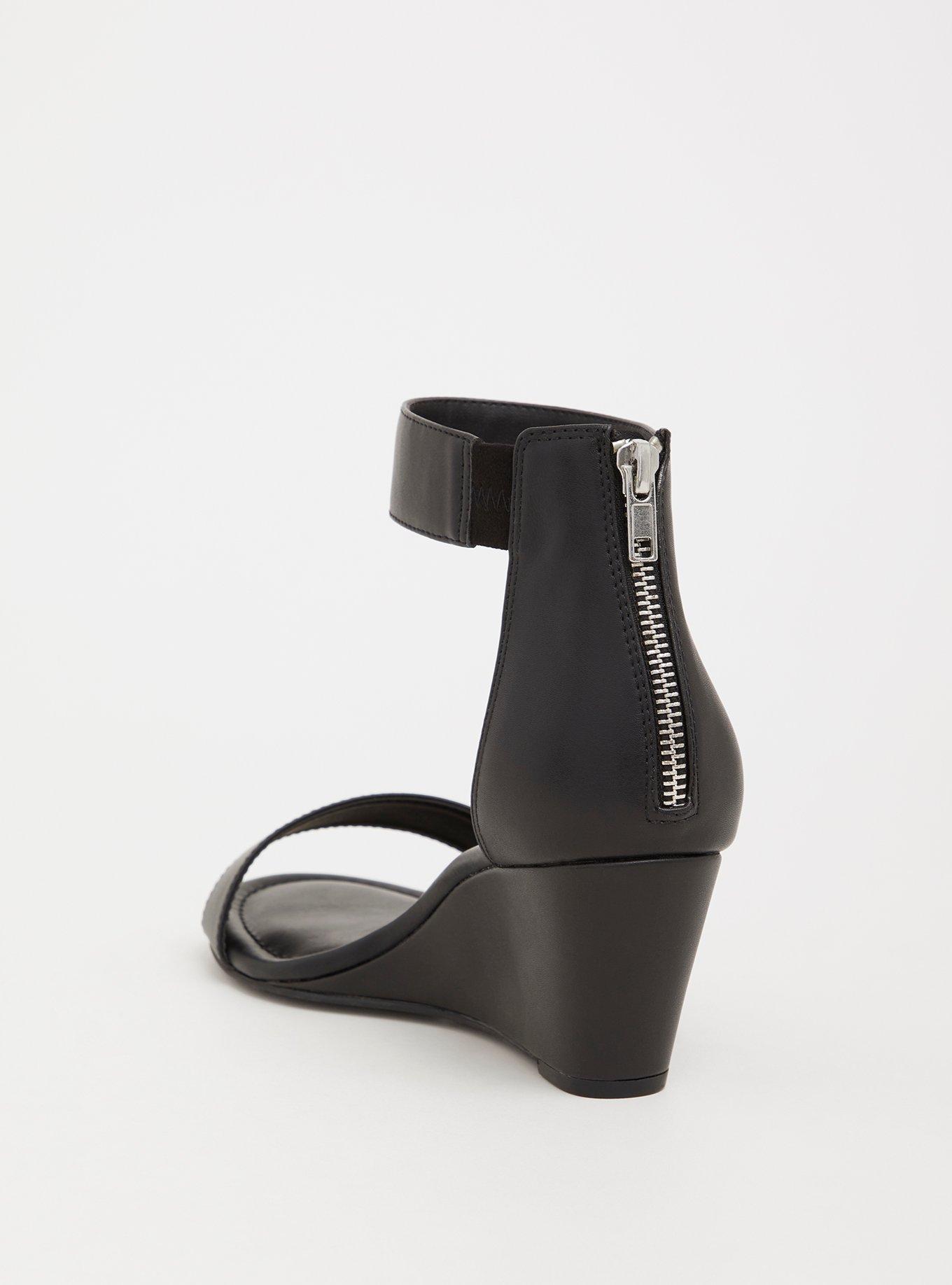 Plus Size Ankle Strap Midi Wedge Sandal (WW), BLACK, alternate