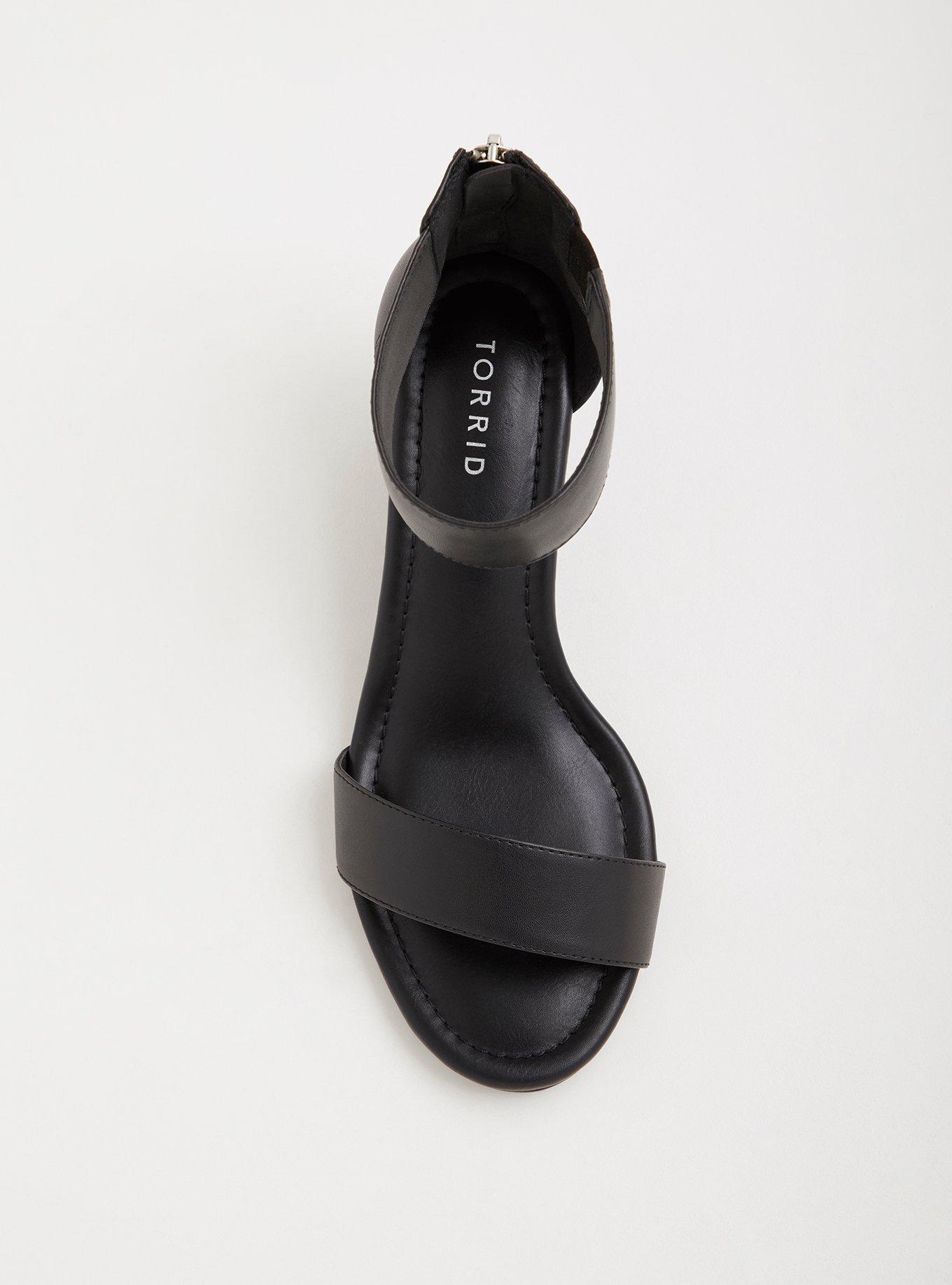 Plus Size Ankle Strap Midi Wedge Sandal (WW), BLACK, alternate