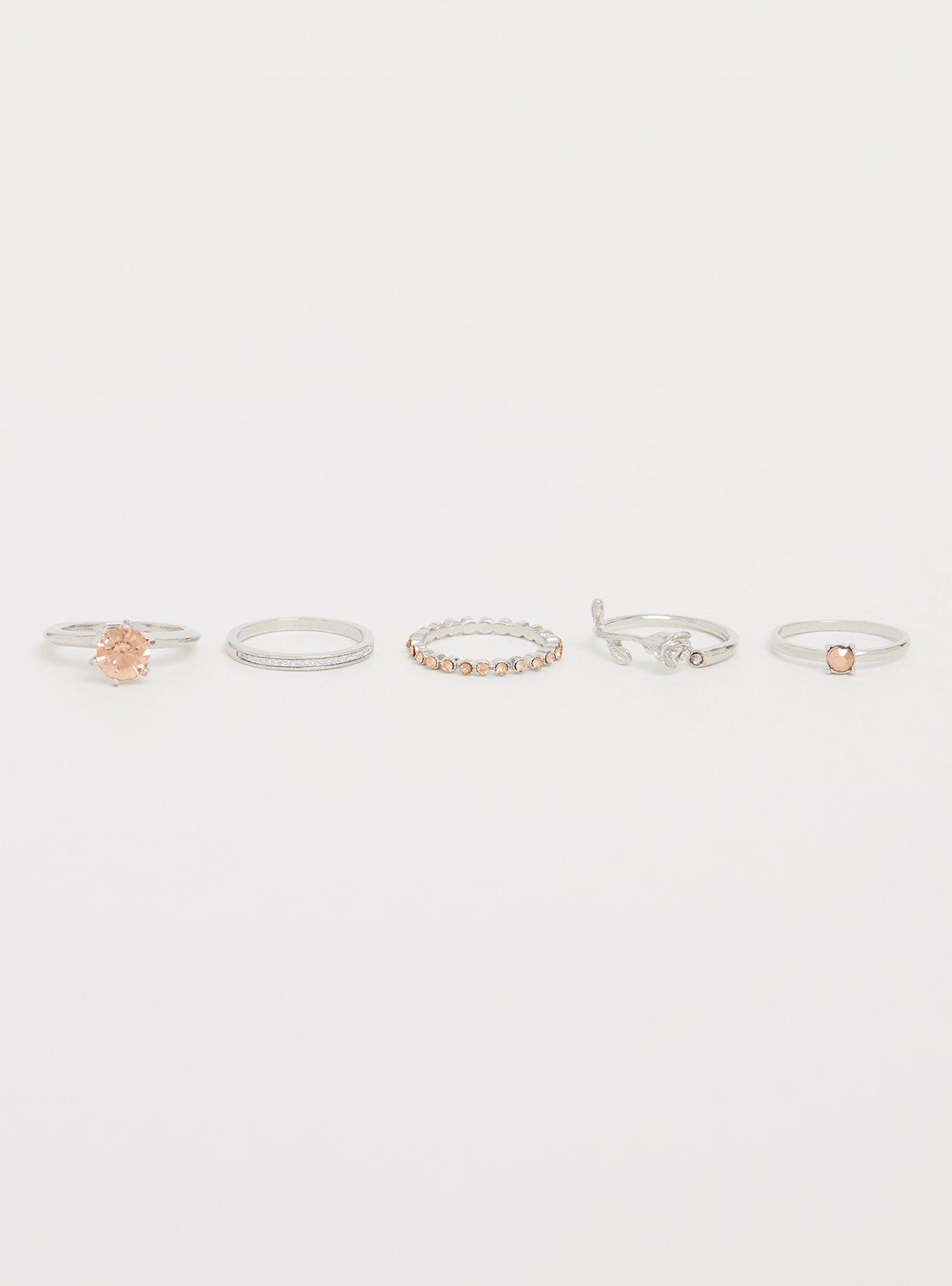 Plus Size Silver Rose Gold Sugar Rose Rings - Set of 5, SILVER, alternate