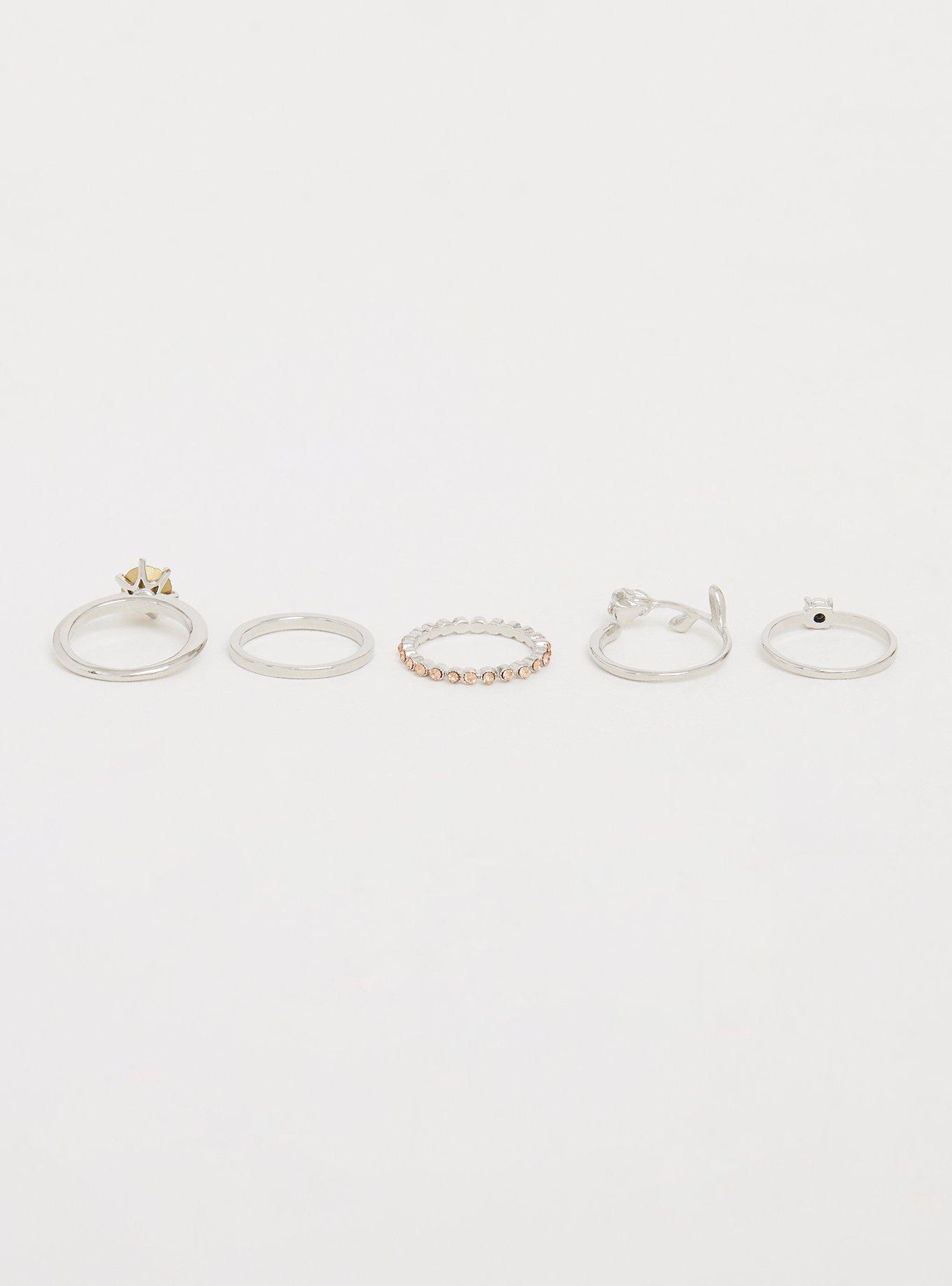 Plus Size Silver Rose Gold Sugar Rose Rings - Set of 5, SILVER, alternate