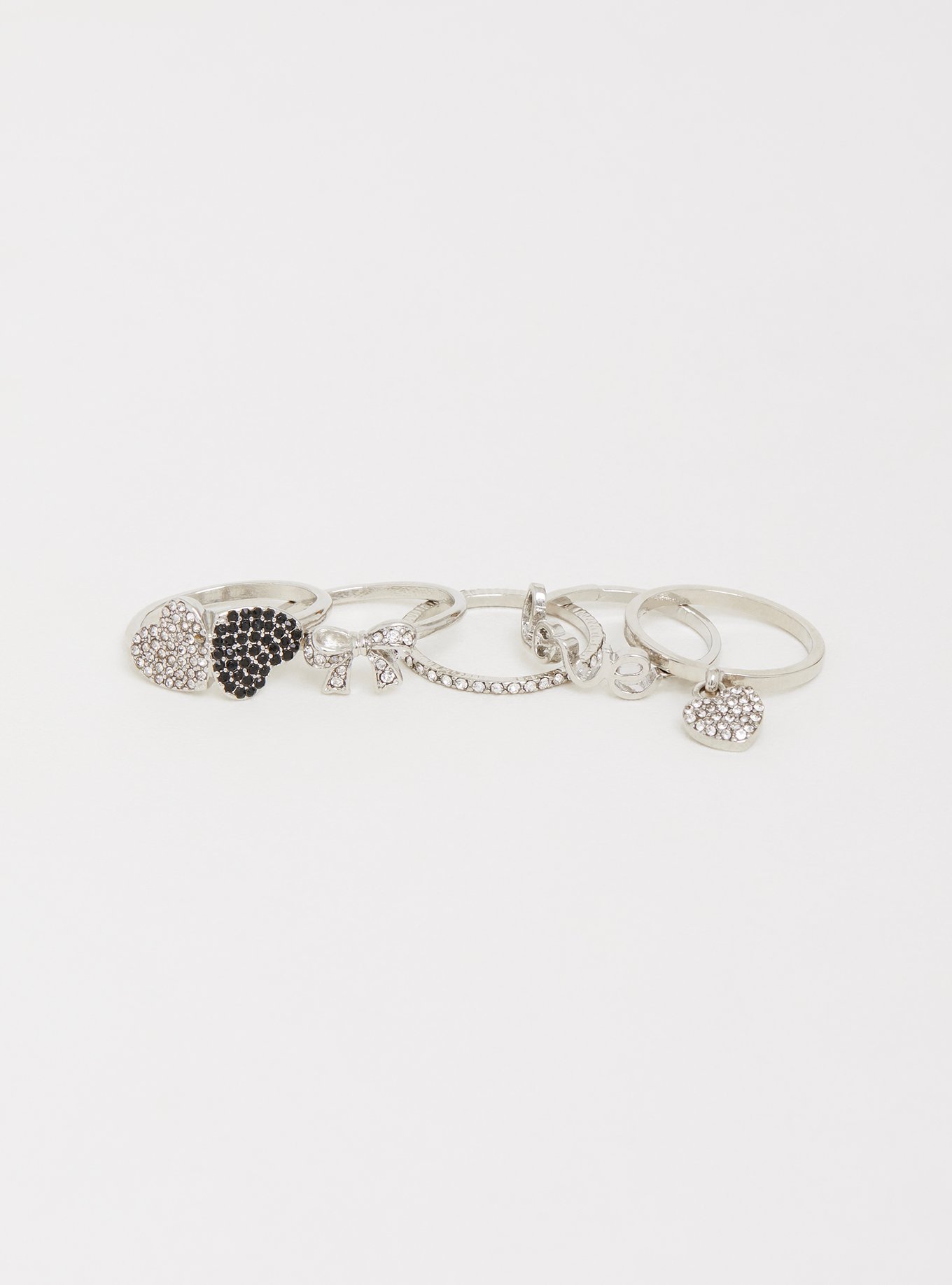 Plus Size - Silver Love Heart & Bow Stackable Ring - Set of 5 - Torrid
