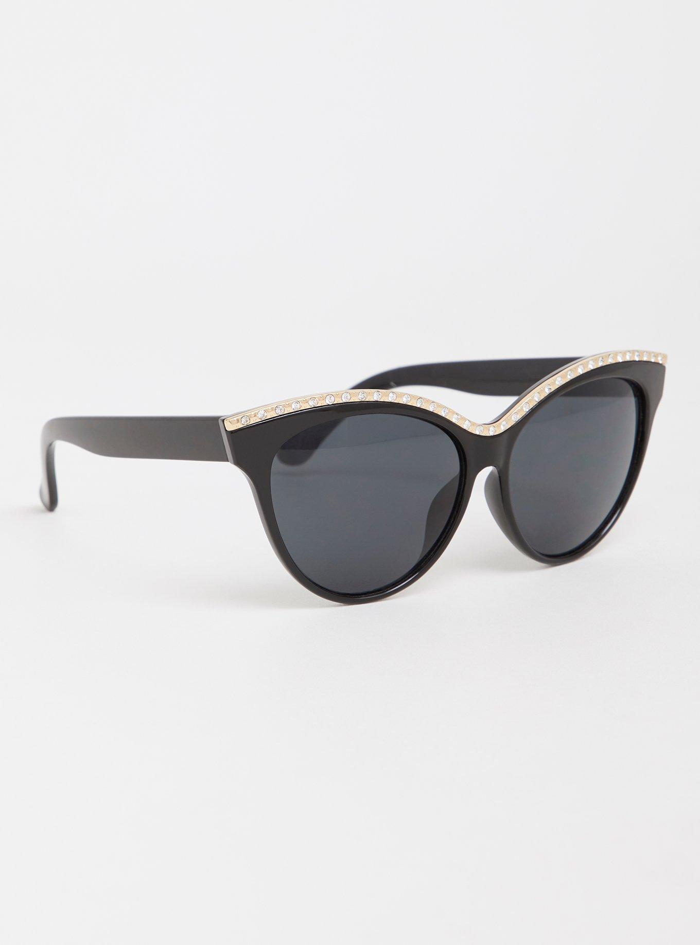 Black Rhinestone Cat Eye Sunglasses, , alternate