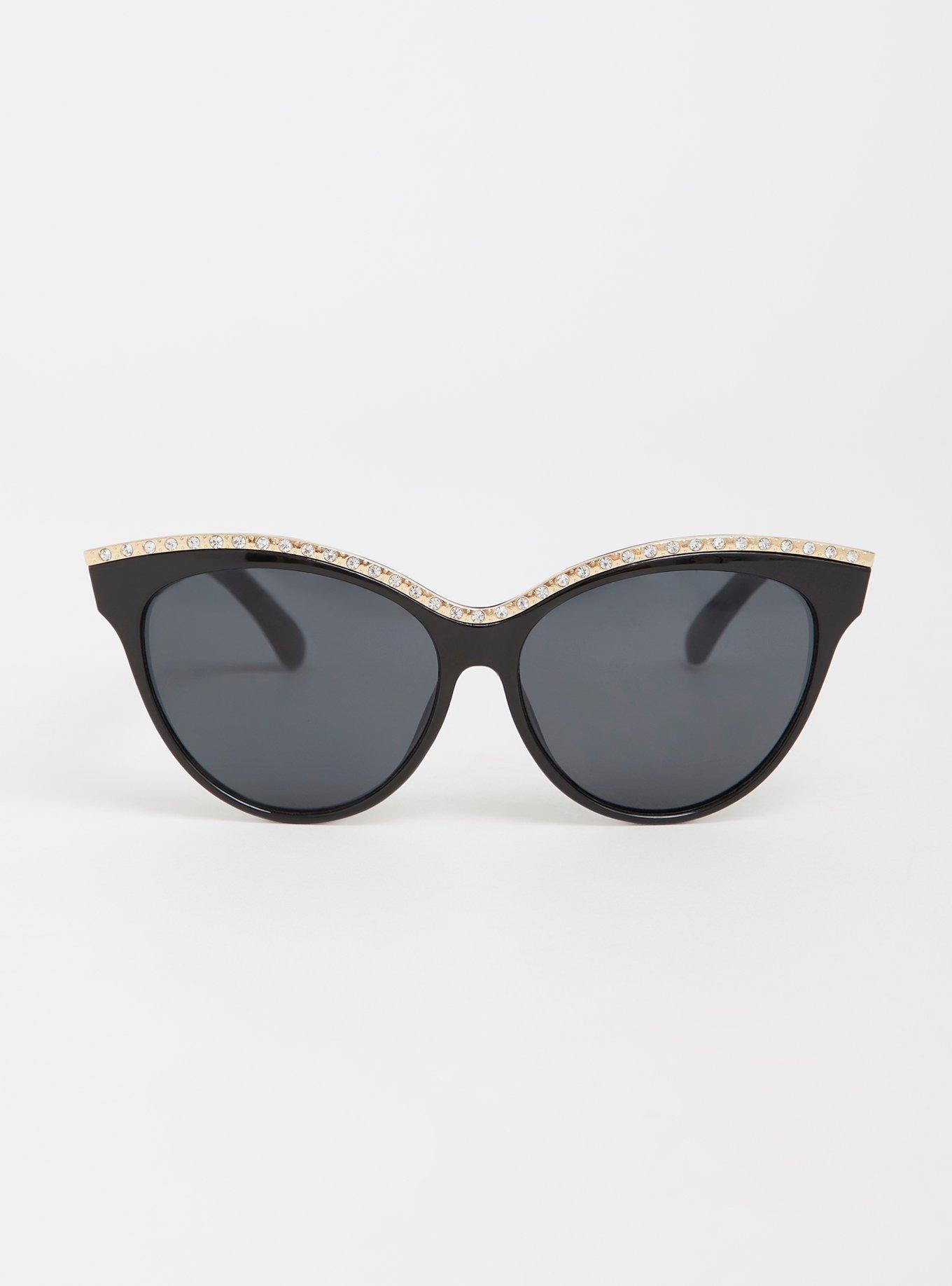 Black Rhinestone Cat Eye Sunglasses, , hi-res