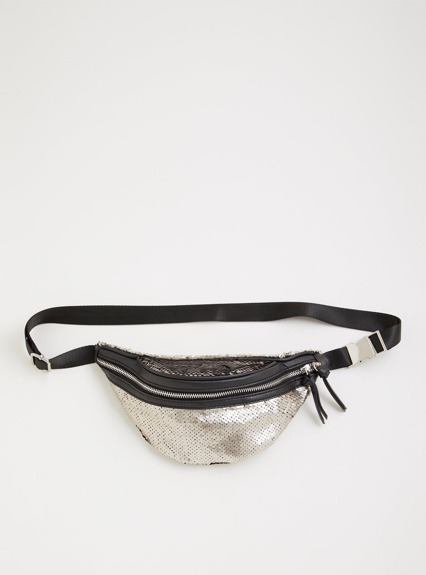 Plus Size Black Champagne Reversible Sequin Fanny Pack Torrid