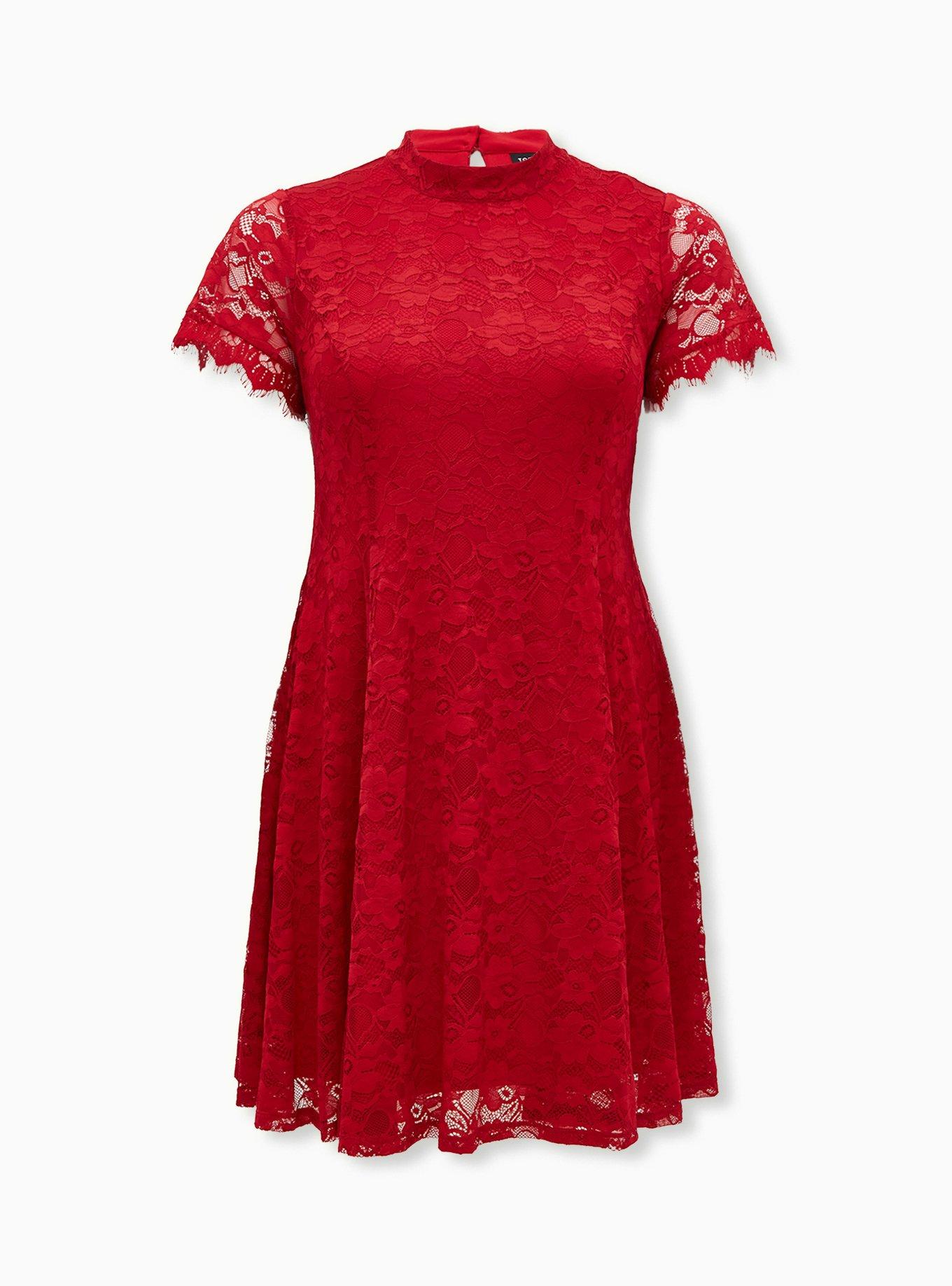 Torrid Plus Mini High Neck Skater Swing Red Lace Dress 4X