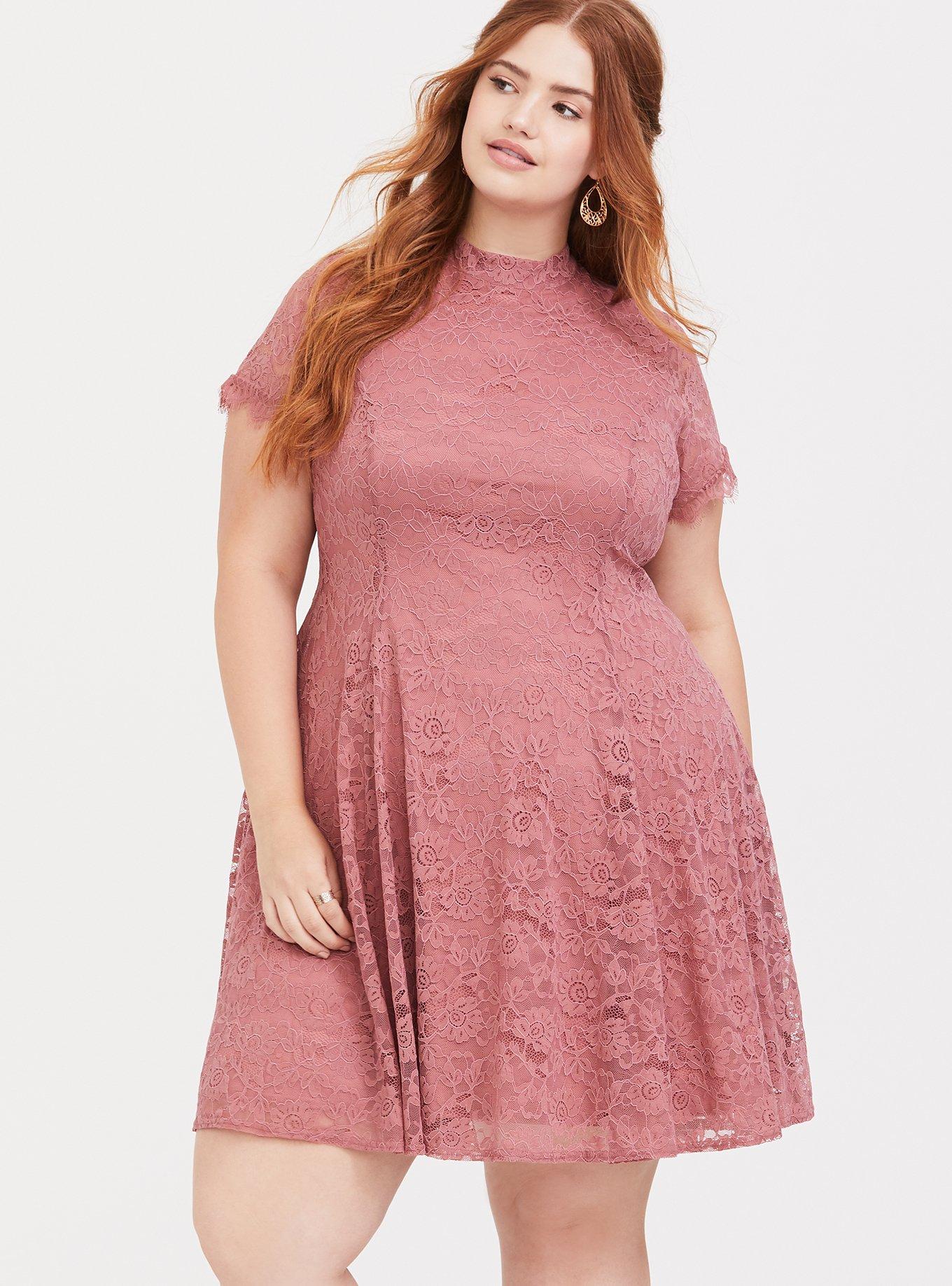 Plus Size - Mini Lace High Neck Skater Dress - Torrid