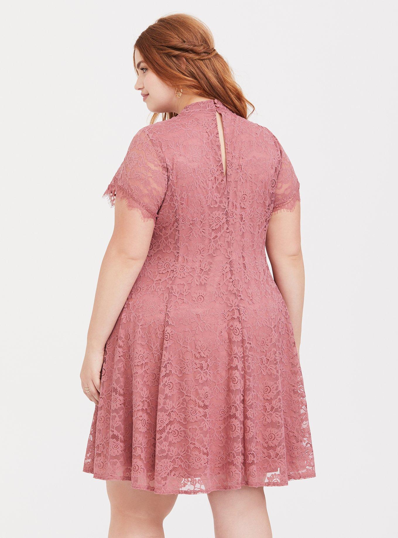 Plus Size - Mini Lace High Neck Skater Dress - Torrid